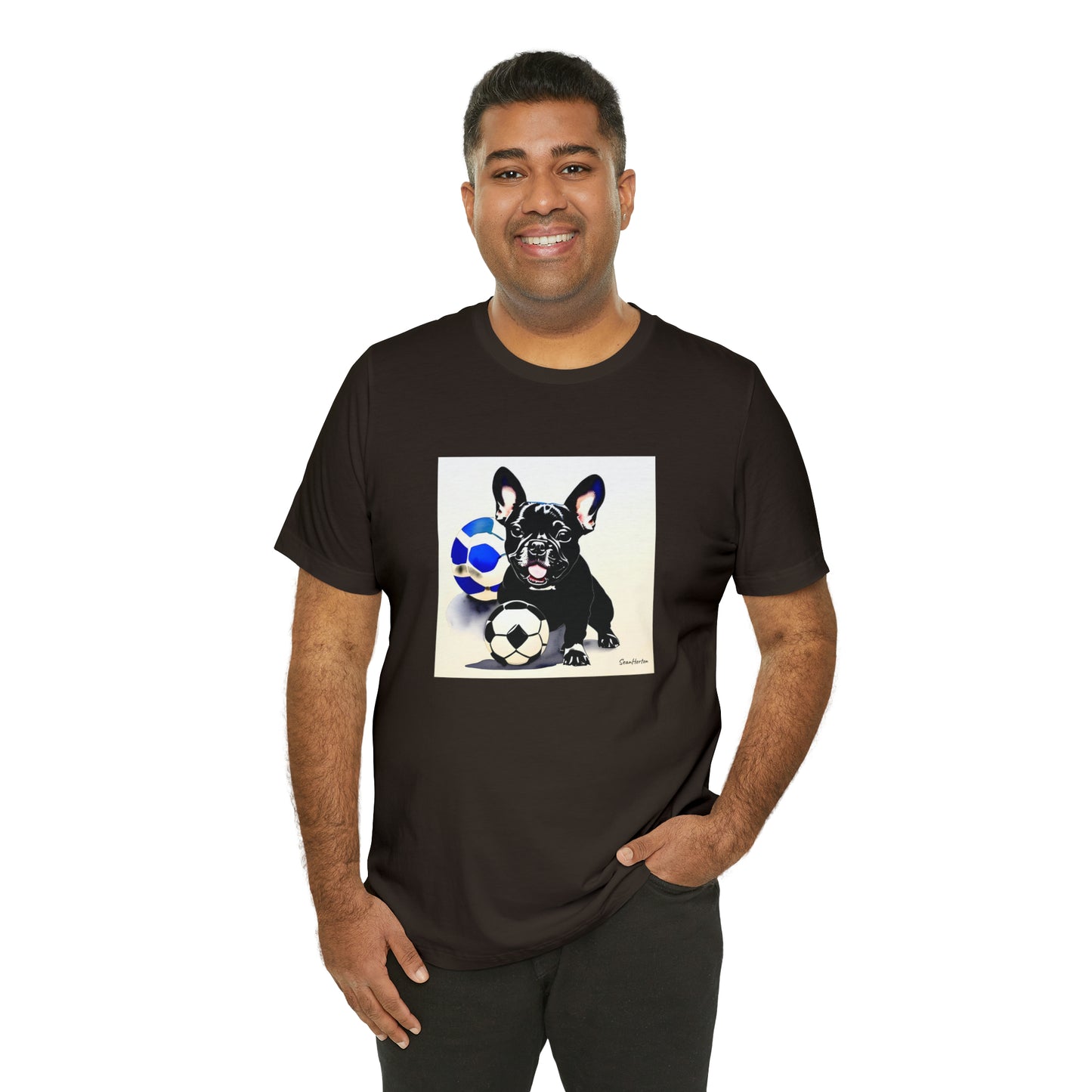 Frenchie with Soccer Ball Unisex Jersey Short Sleeve Tee
