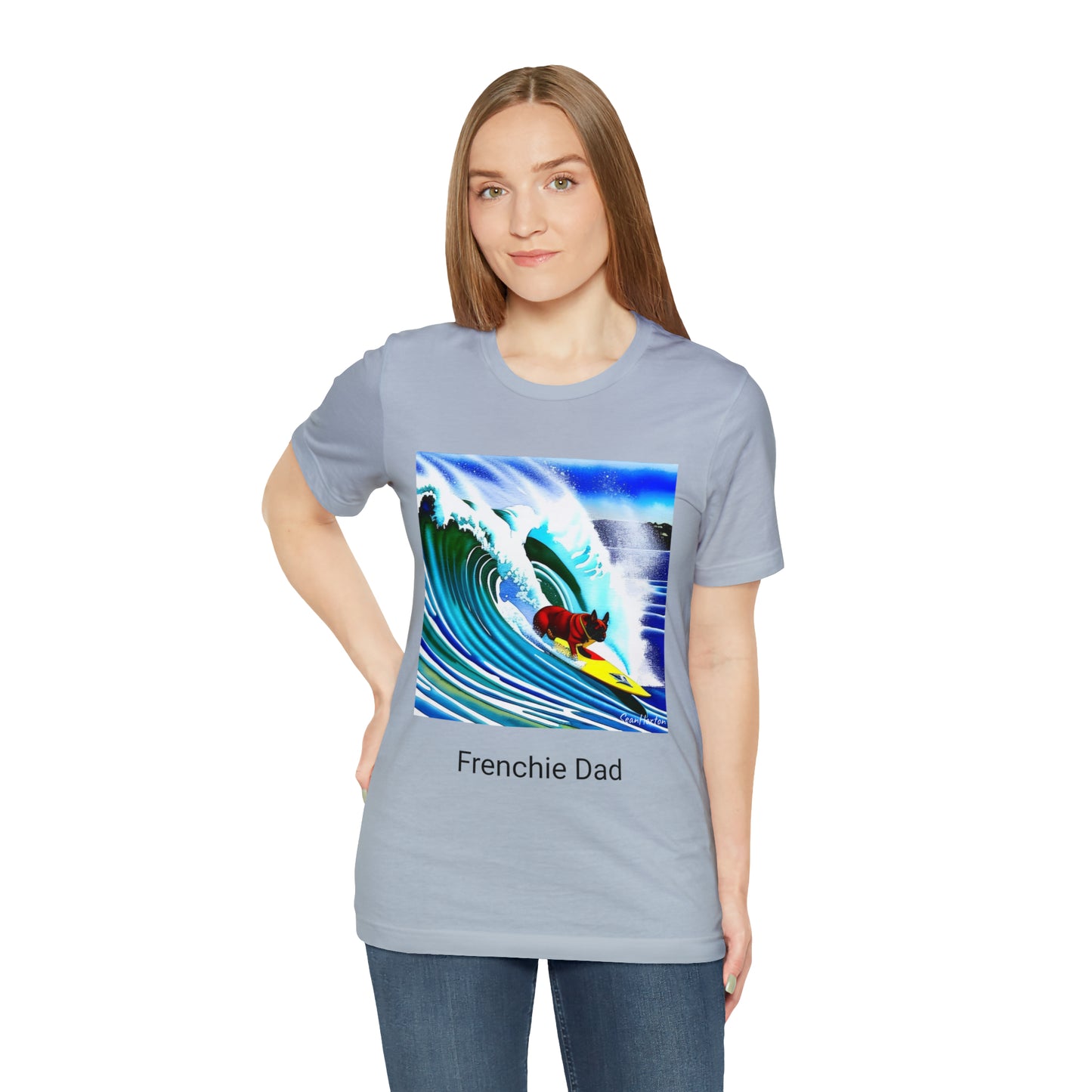 Surfing Frenchie/Frenchie Dad Unisex Jersey Short Sleeve Tee