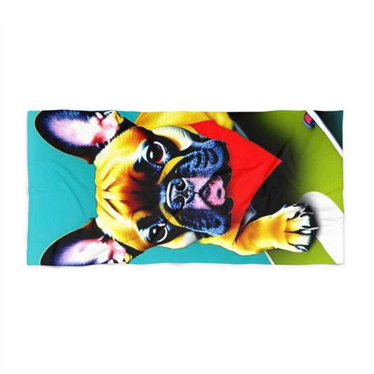 Frenchie on a Skateboard #2 Beach Towel