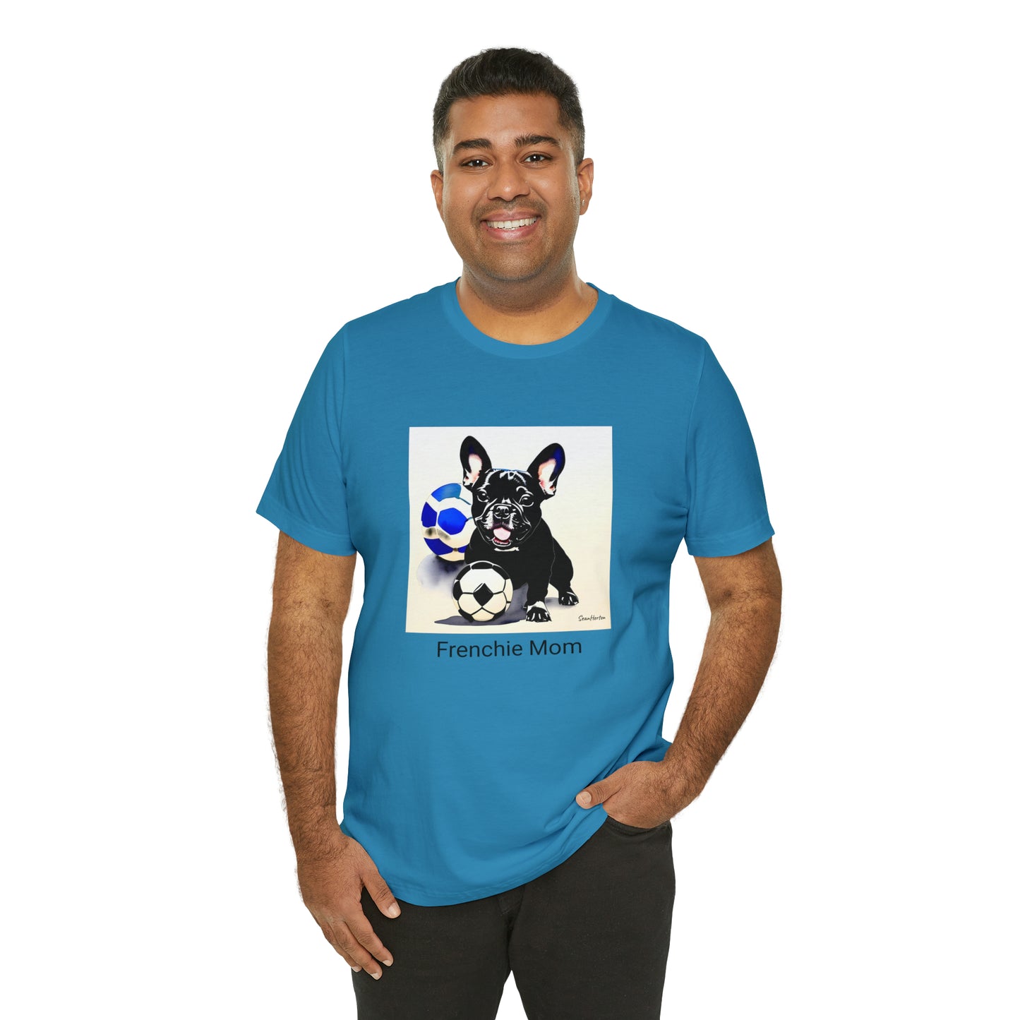 Frenchie with Soccer Ball/Frenchie Mom Unisex Jersey Short Sleeve Tee