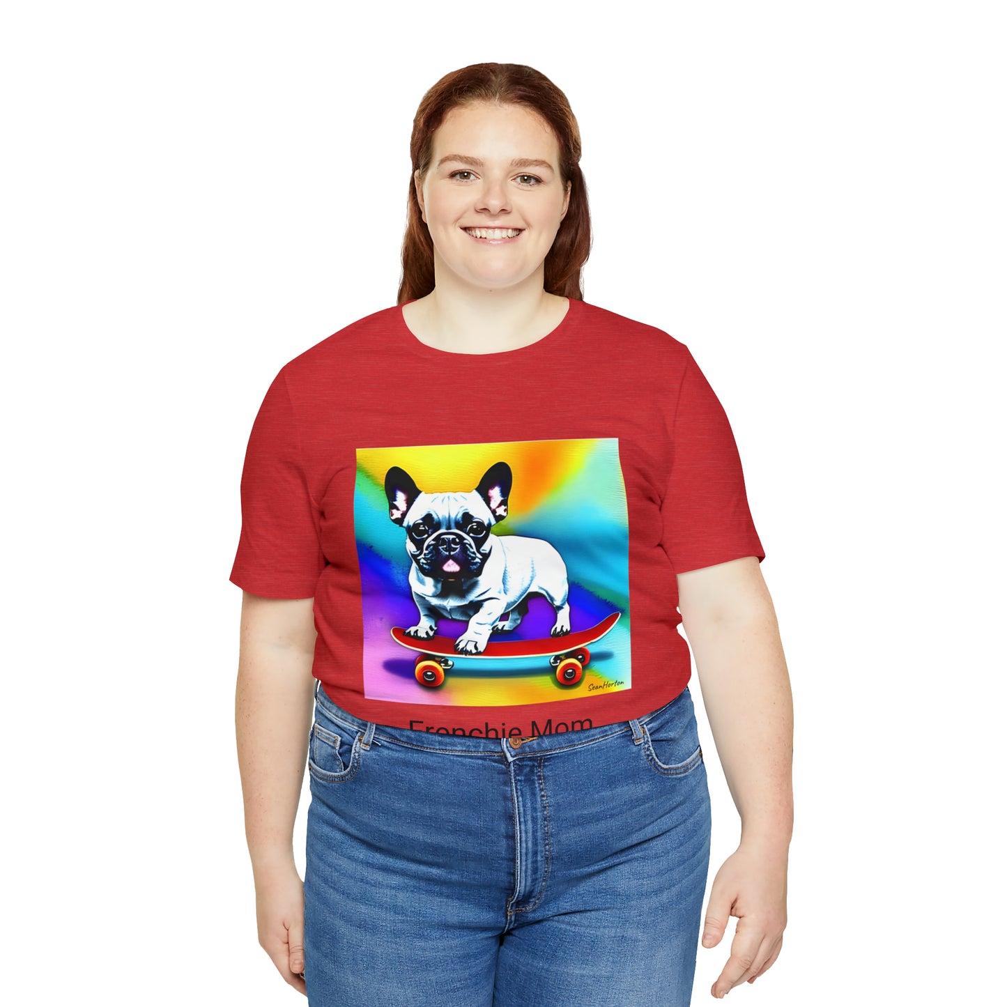 Frenchie on a Skateboard #3/Frenchie Mom Unisex Jersey Short Sleeve Tee