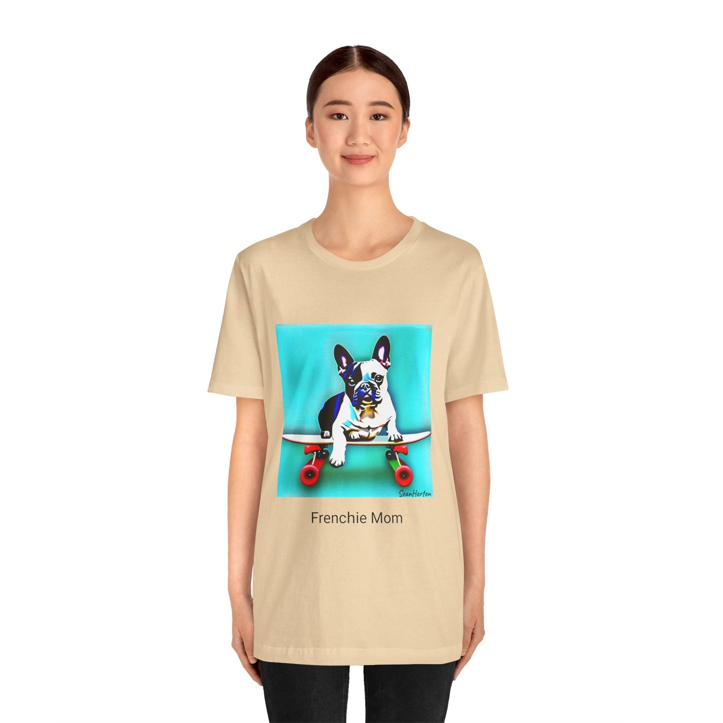 Frenchie on a Skateboard/Frenchie Mom Unisex Jersey Short Sleeve Tee