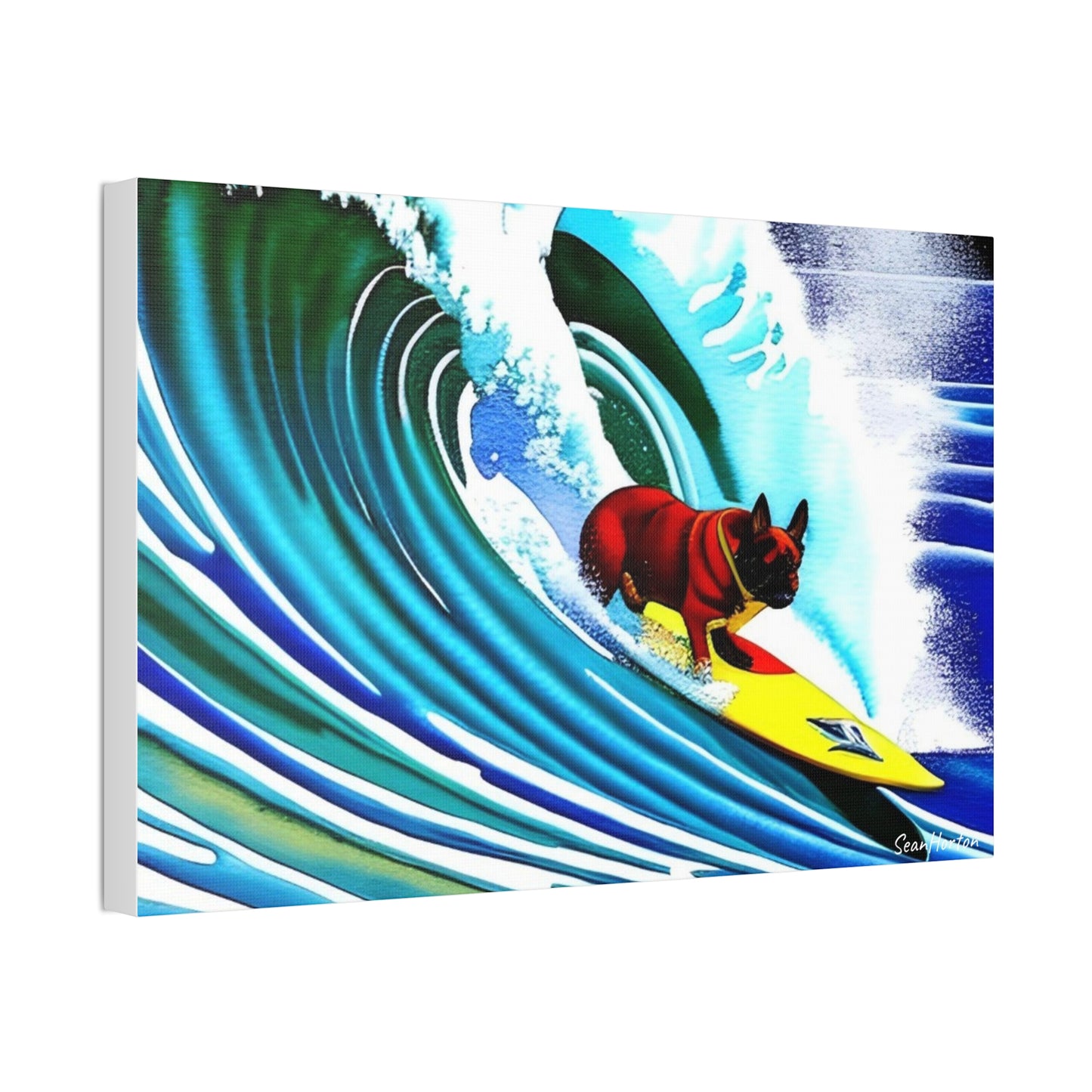 Surfing Frenchie (Horizontal) Canvas Stretched, 1.5''