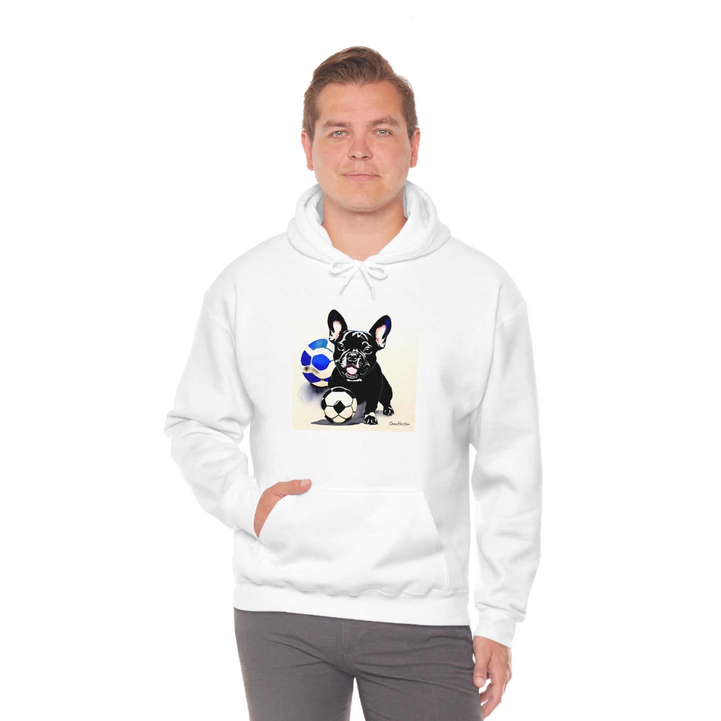Frenchie with a Soccer Ball Unisex Heavy Blend™ Hooded Sweatshirt