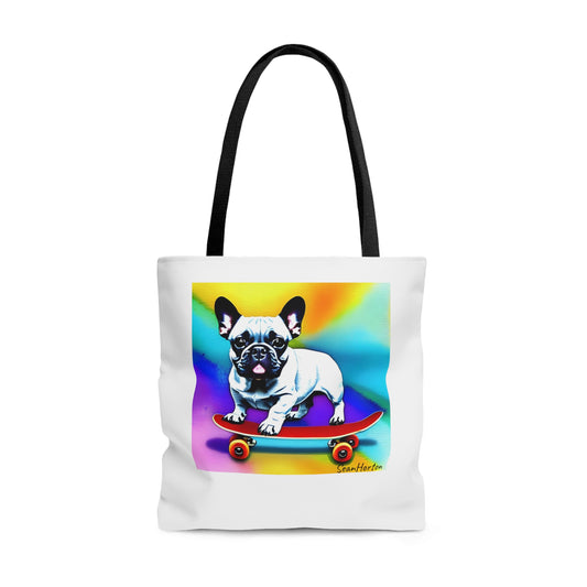 Frenchie on a Skateboard #3 Tote Bag (AOP)