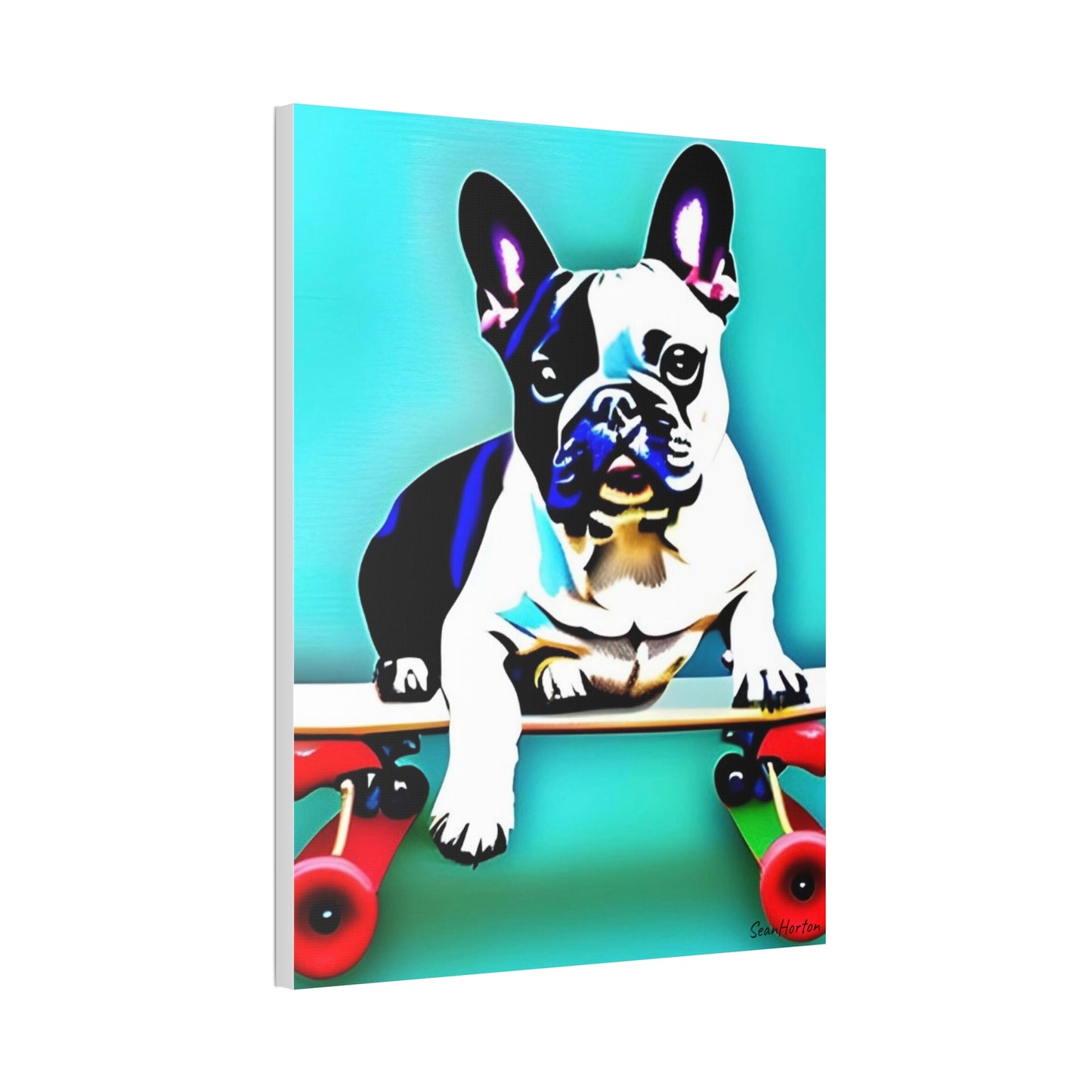 Frenchie on a Skateboard (Verticle) Canvas Stretched, 1.5''