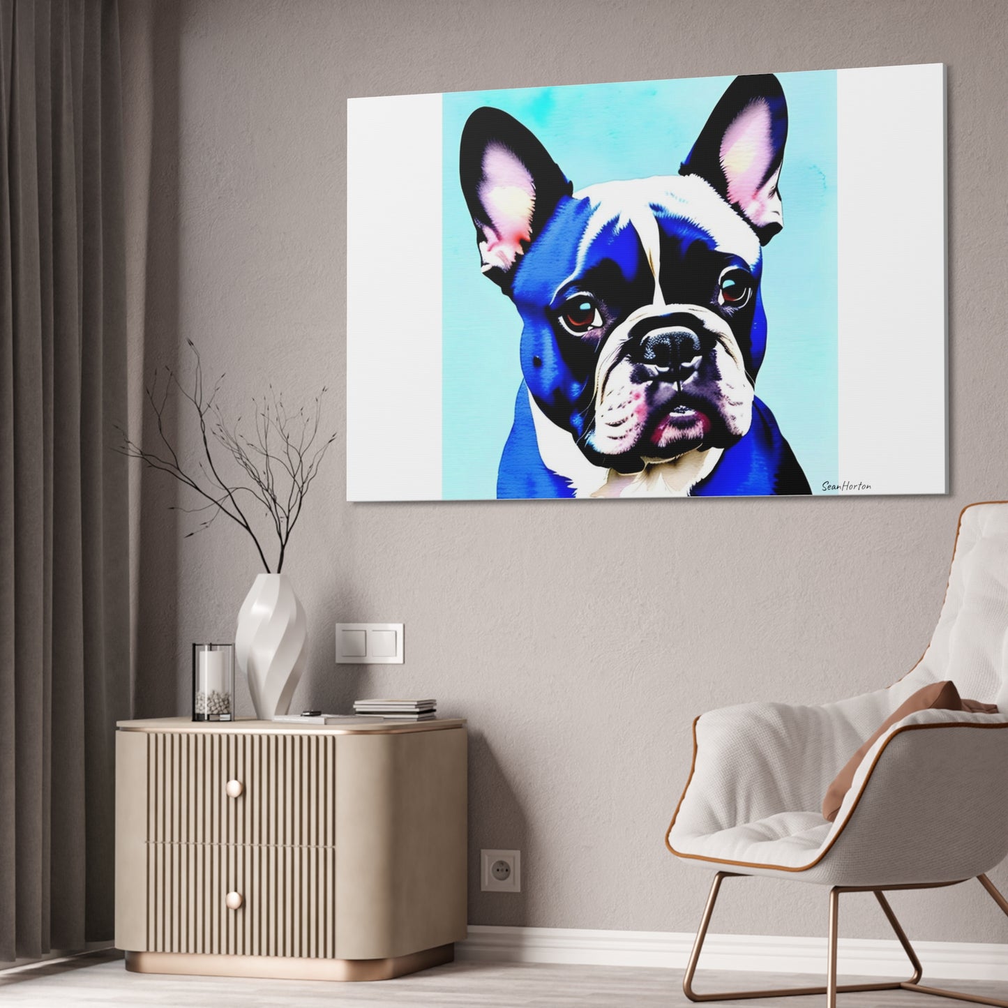 Blue Frenchie (Horizontal) Canvas Stretched, 1.5''