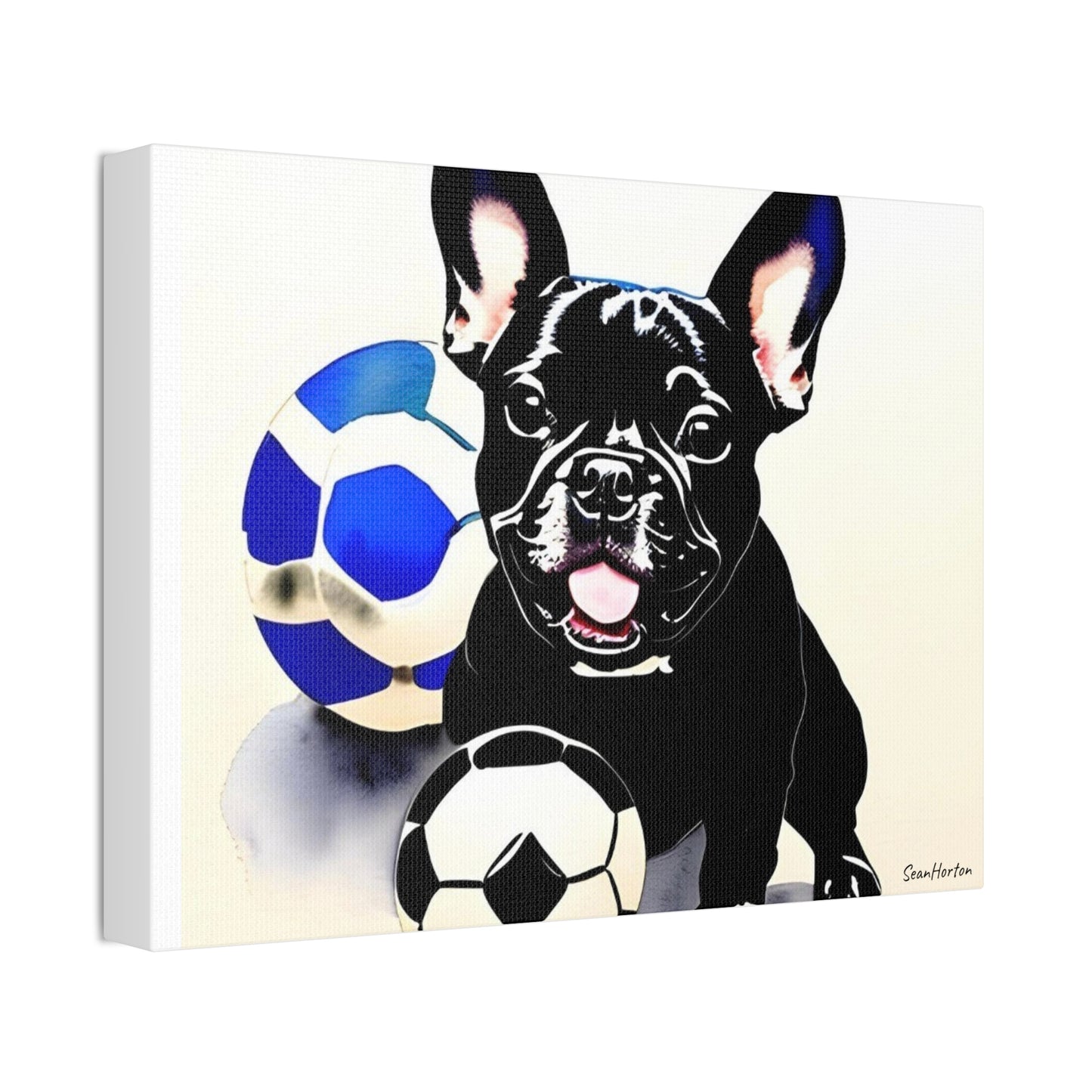Frenchie with a Soccer Ball(Horizontal) Canvas Stretched, 1.5''