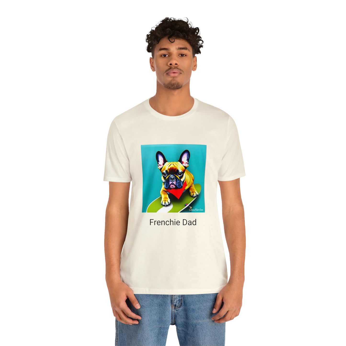 Frenchie on a Skateboard #2/Frenchie Dad Unisex Jersey Short Sleeve Tee