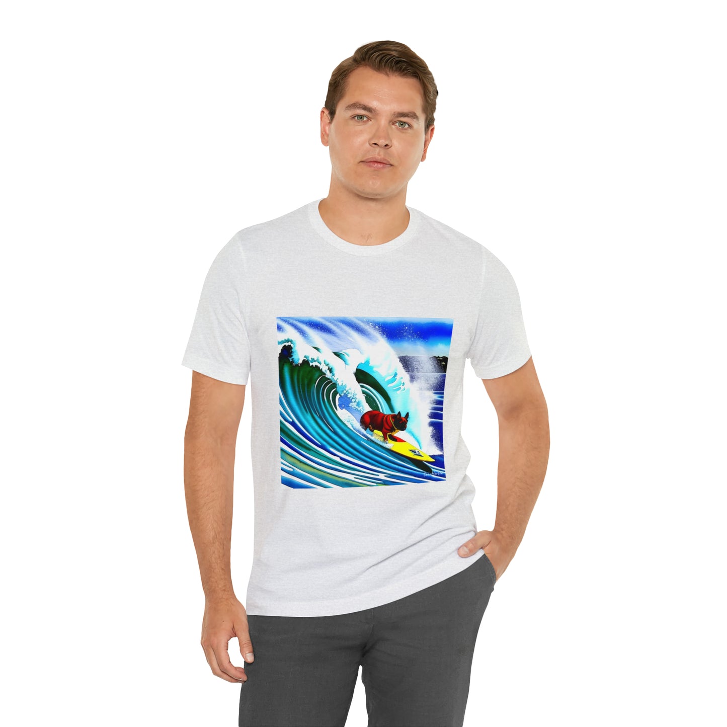 Surfing Frenchie Unisex Jersey Short Sleeve Tee