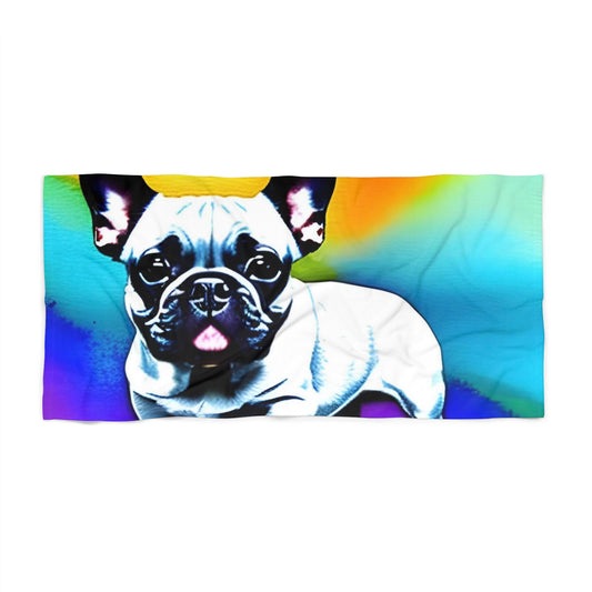 Frenchie on a Skateboard #3 Beach Towel