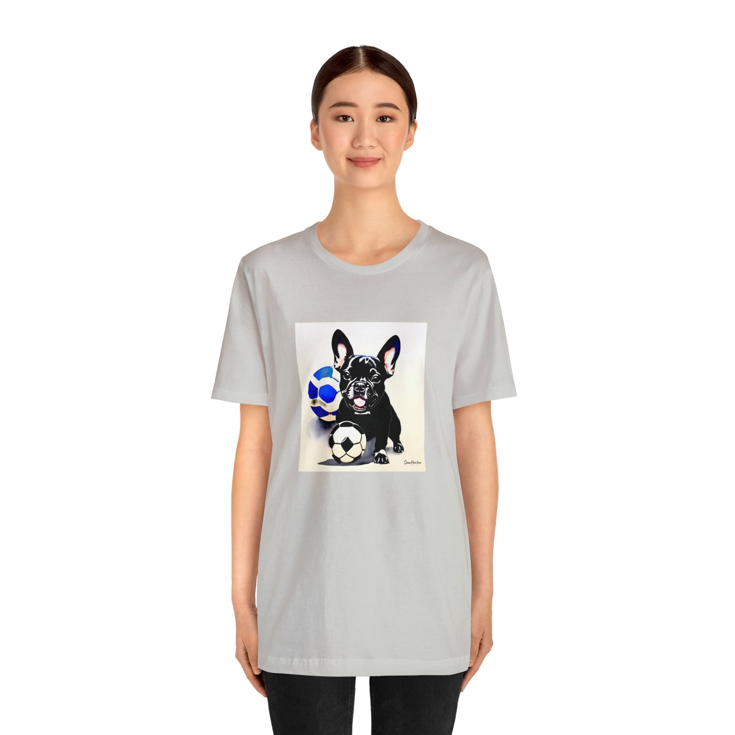 Frenchie with Soccer Ball Unisex Jersey Short Sleeve Tee