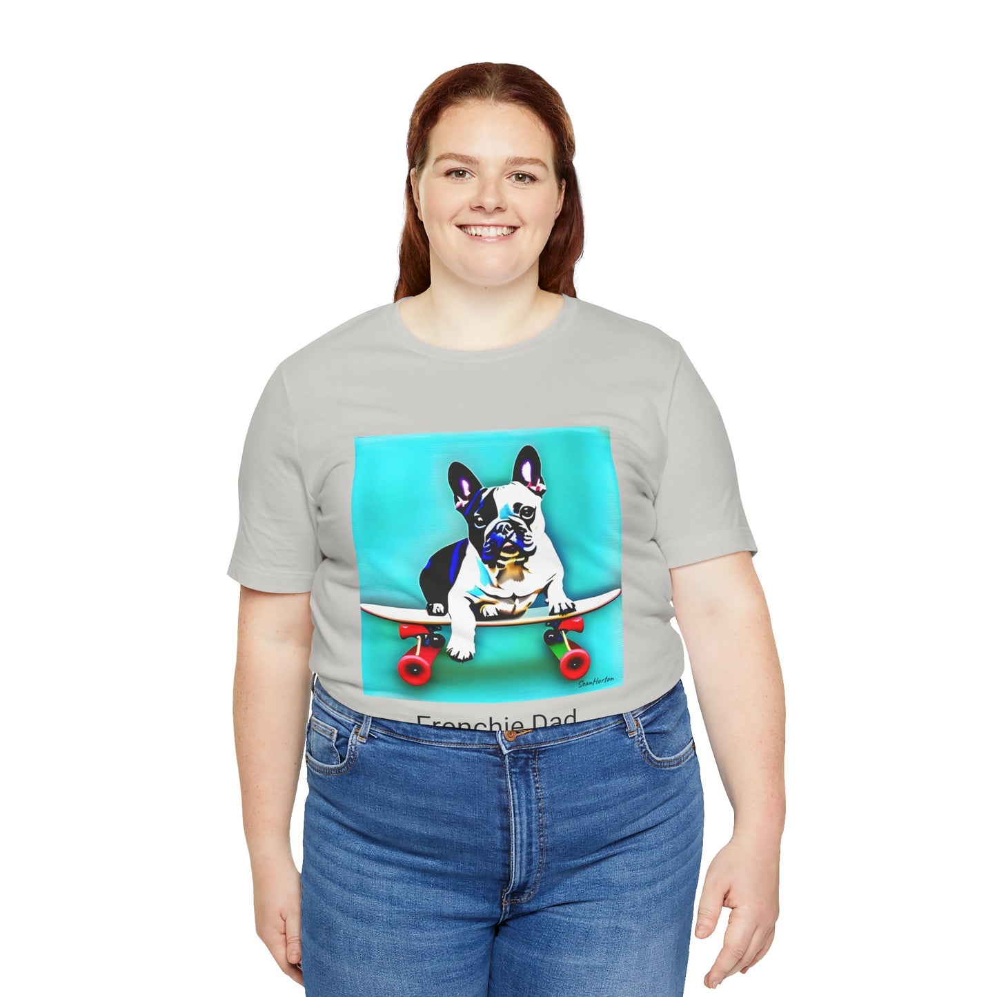 Frenchie on a Skateboard/Frenchie Dad Unisex Jersey Short Sleeve Tee
