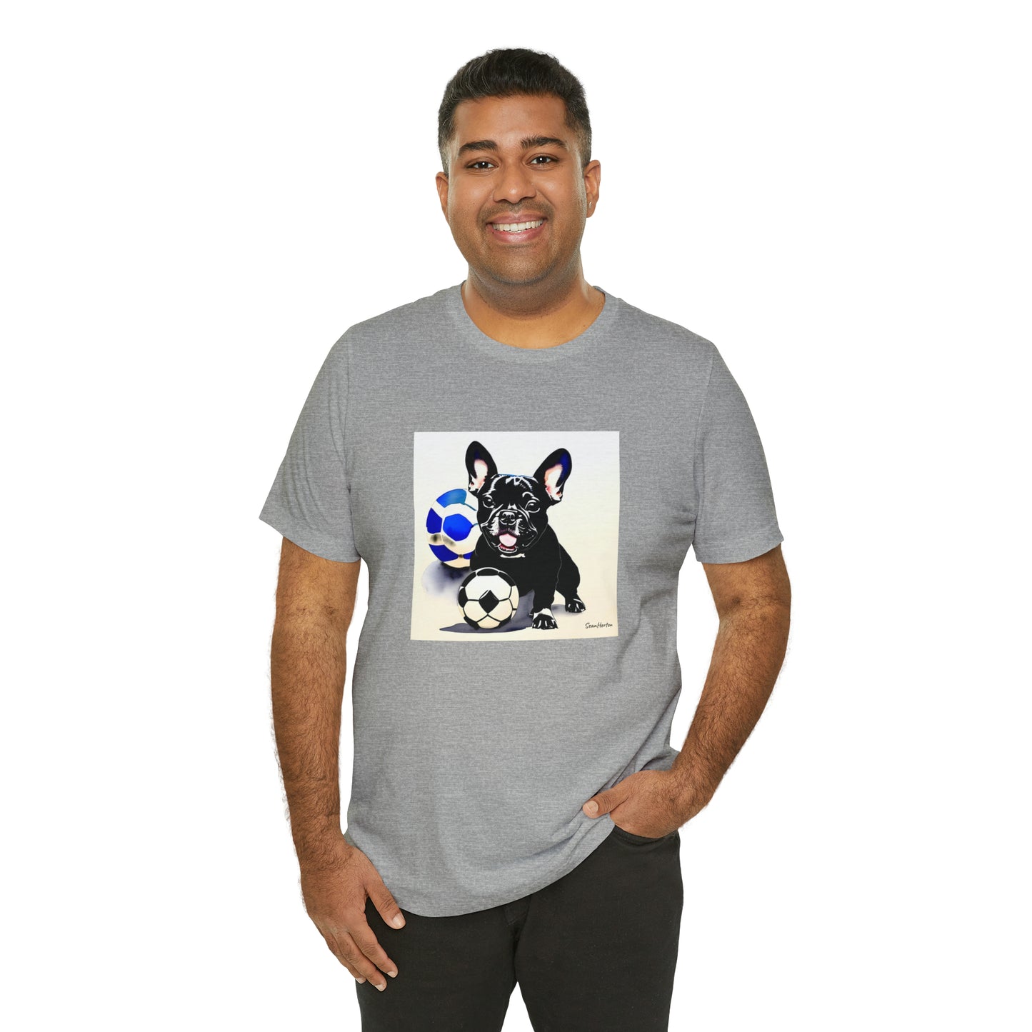 Frenchie with Soccer Ball Unisex Jersey Short Sleeve Tee