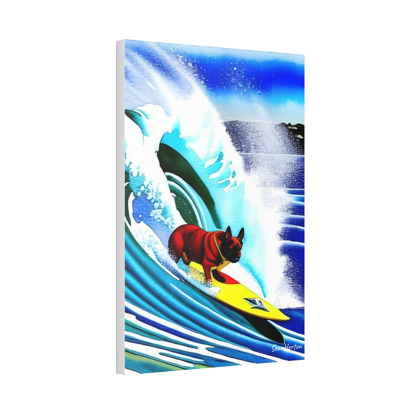 Surfing Frenchie (Verticle) Canvas Stretched, 1.5''