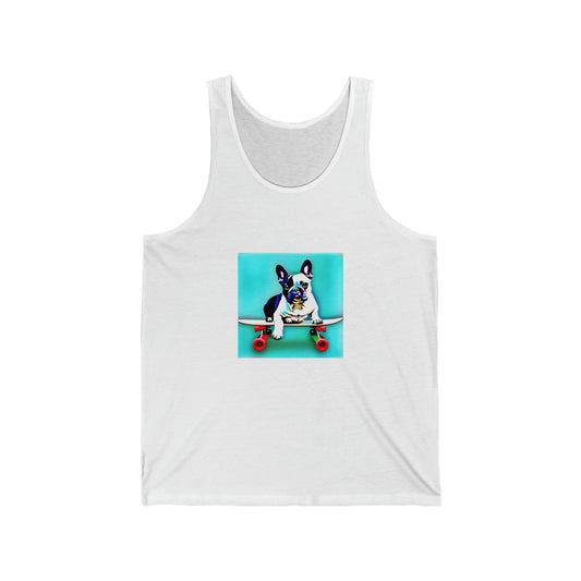 Frenchie on a Skateboard Unisex Jersey Tank