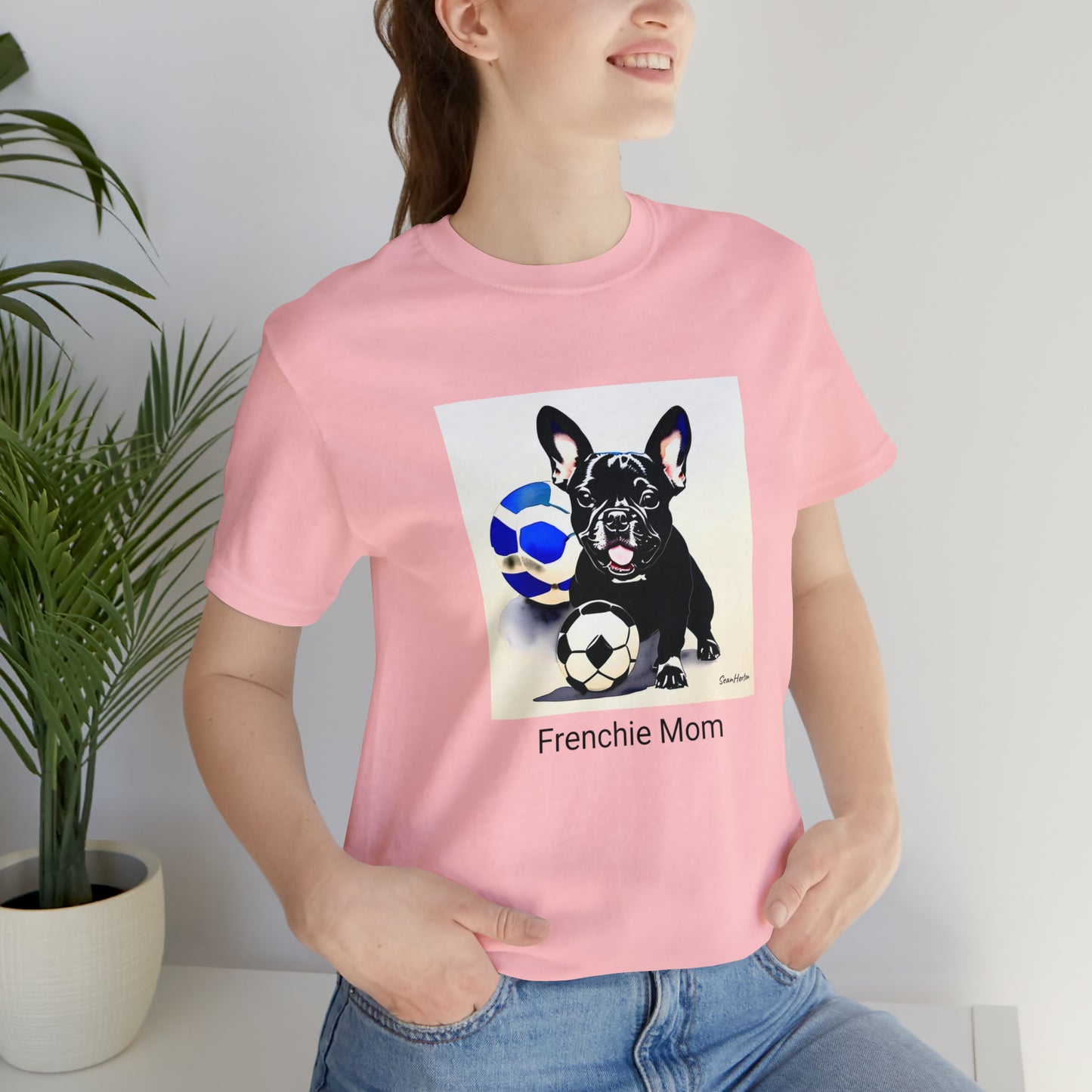 Frenchie with Soccer Ball/Frenchie Mom Unisex Jersey Short Sleeve Tee