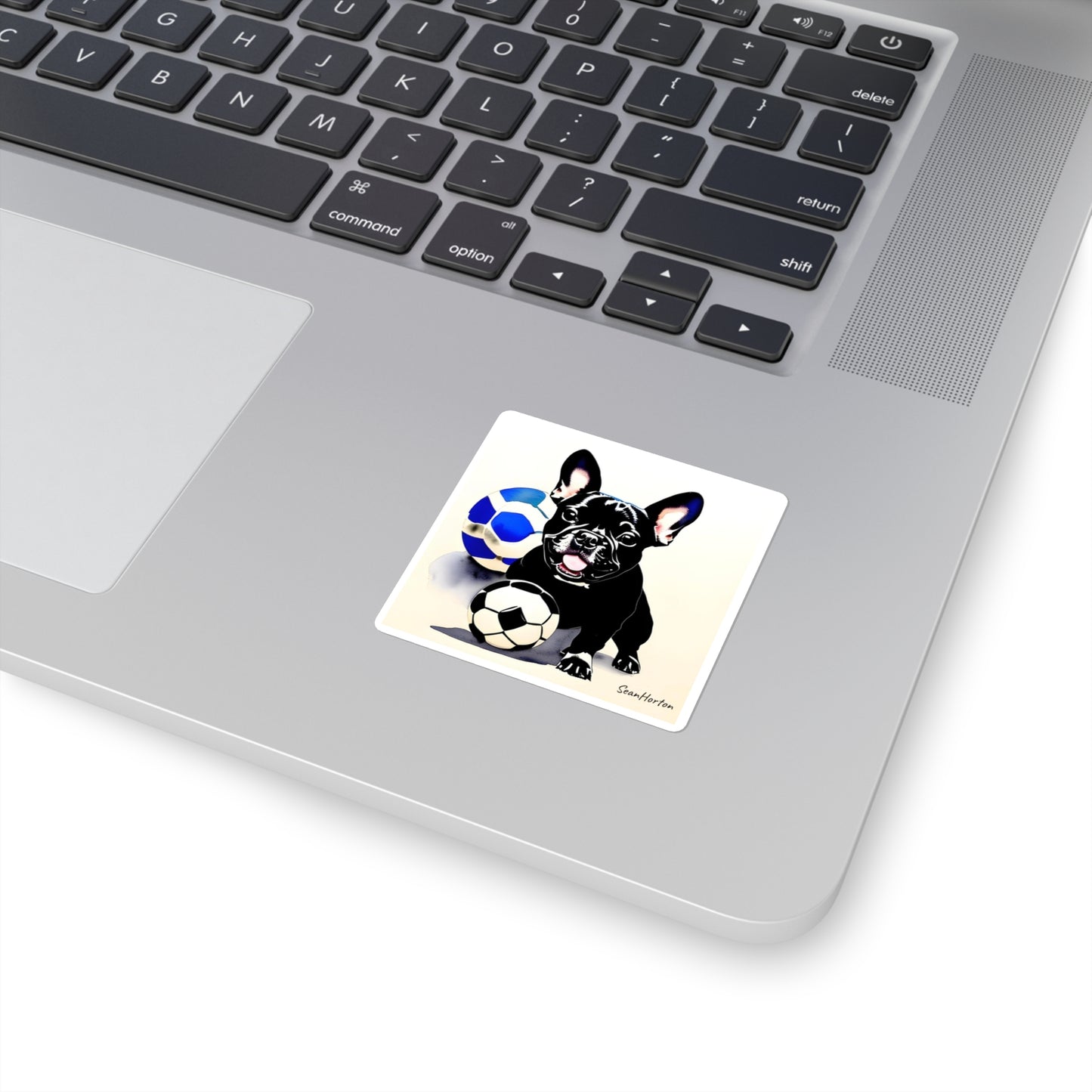 Frenchie with a Soccer Ball Square Stickers