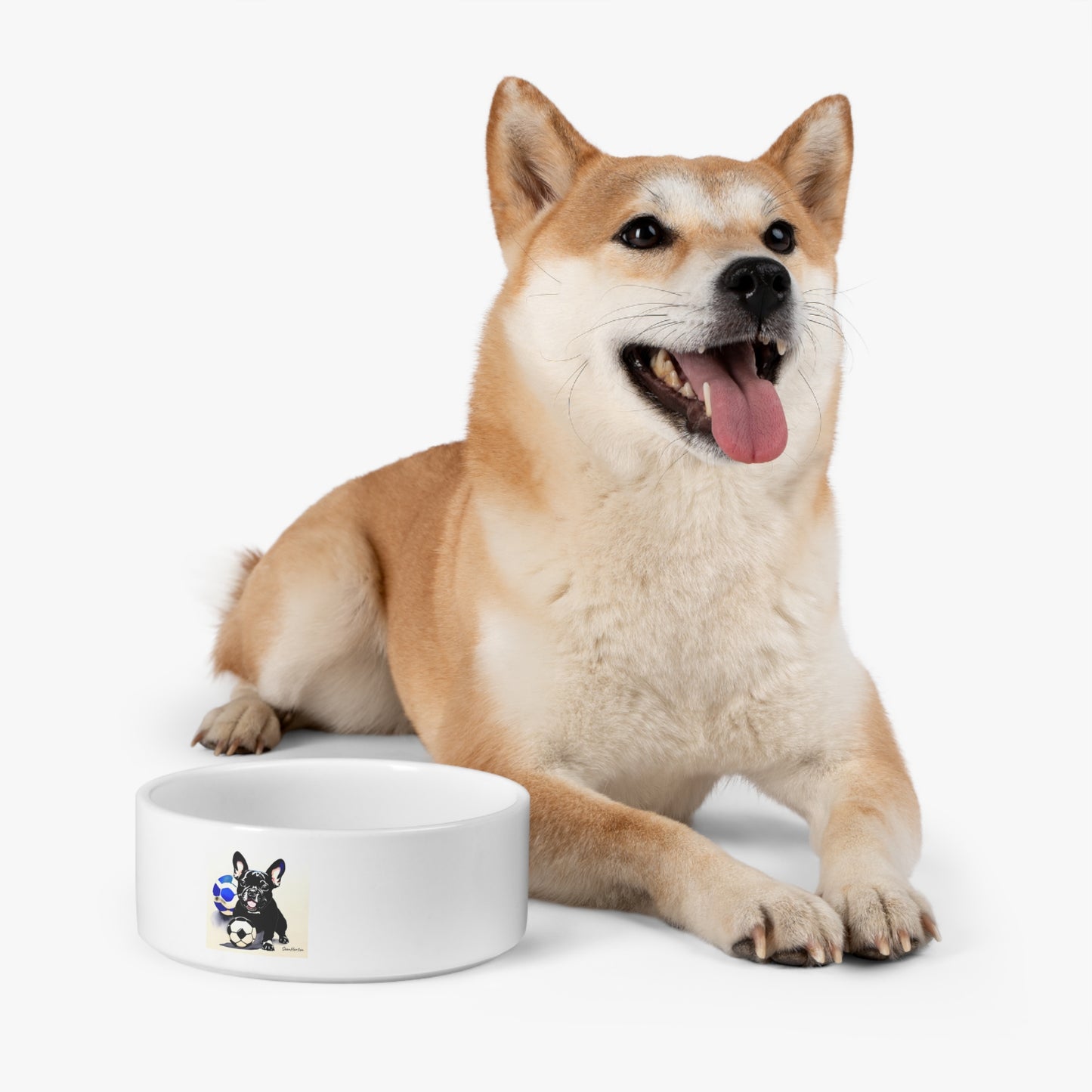 Frenchie with a Soccer Ball Pet Bowl