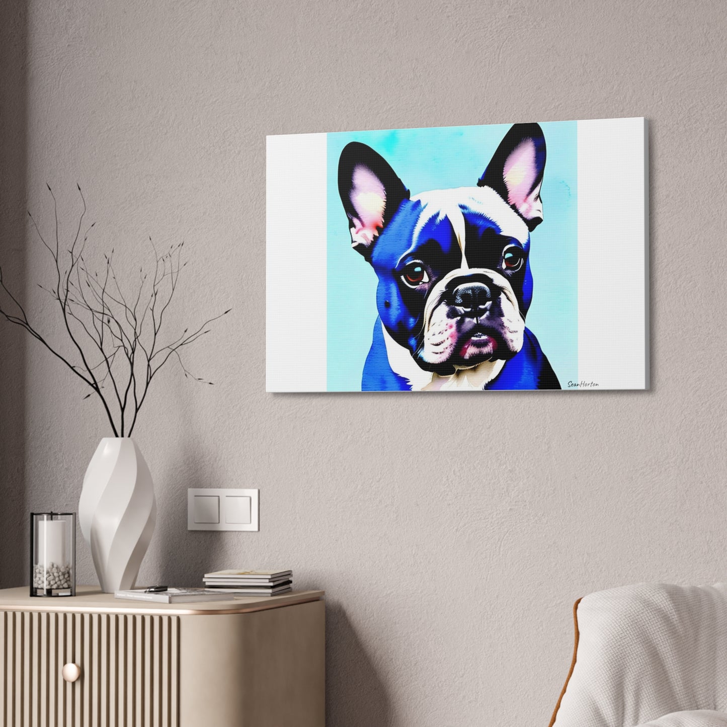 Blue Frenchie (Horizontal) Canvas Stretched, 1.5''