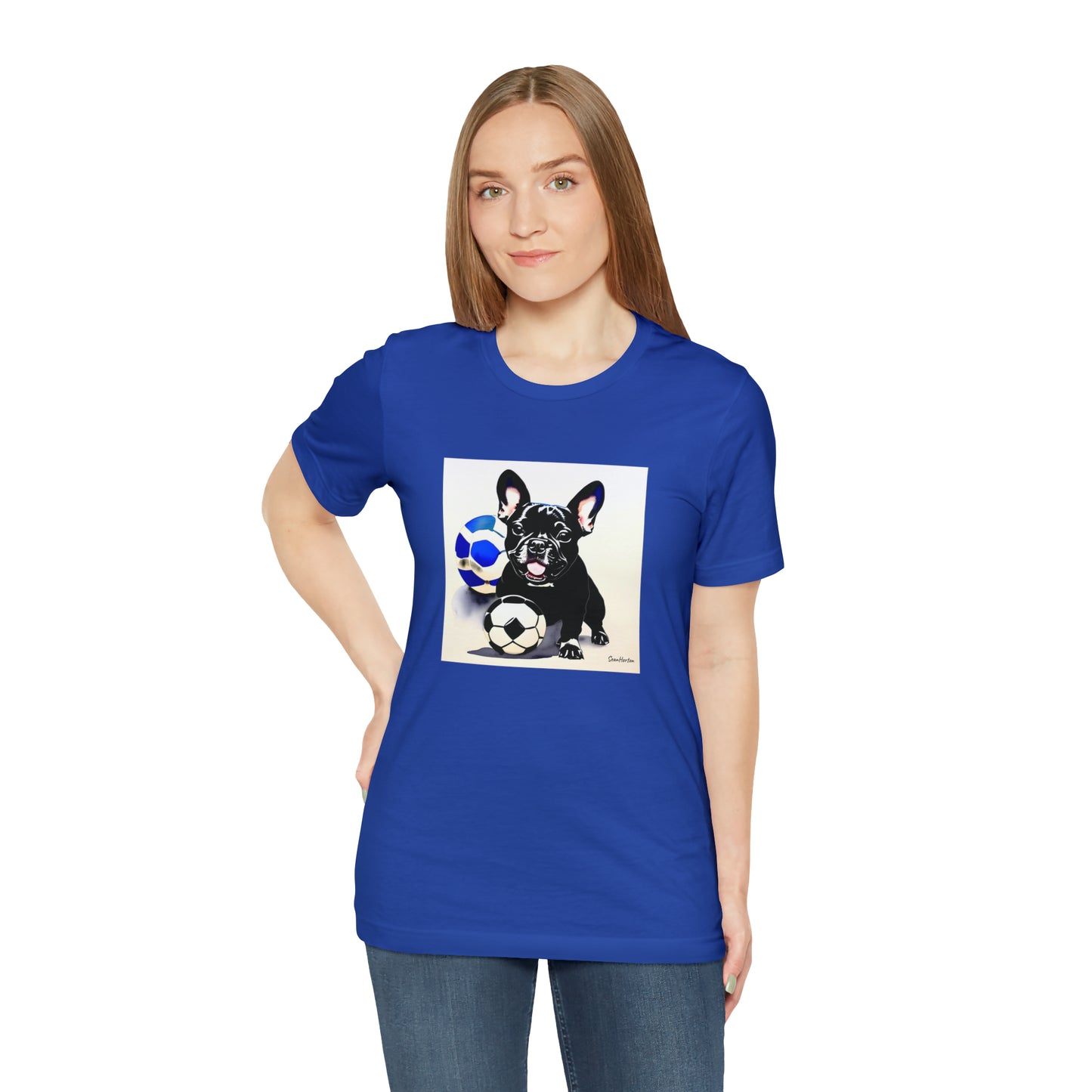 Frenchie with Soccer Ball Unisex Jersey Short Sleeve Tee