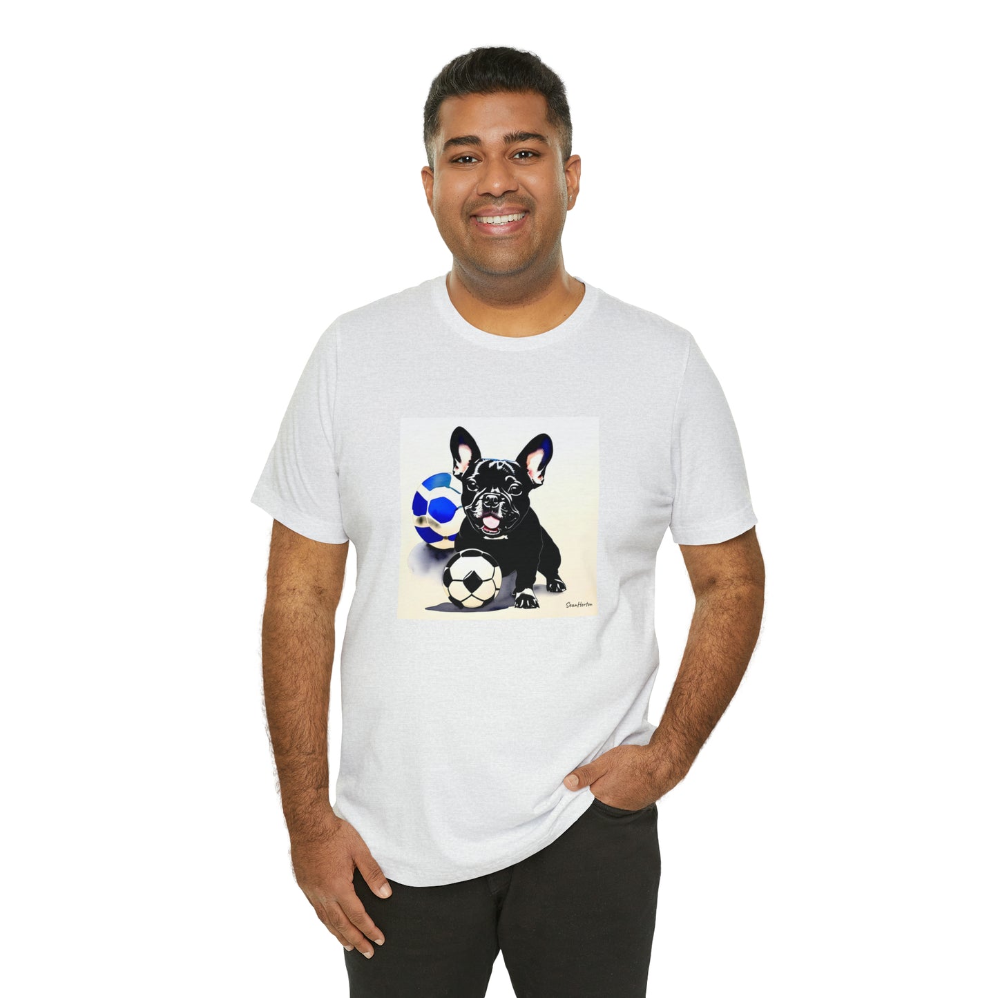 Frenchie with Soccer Ball Unisex Jersey Short Sleeve Tee