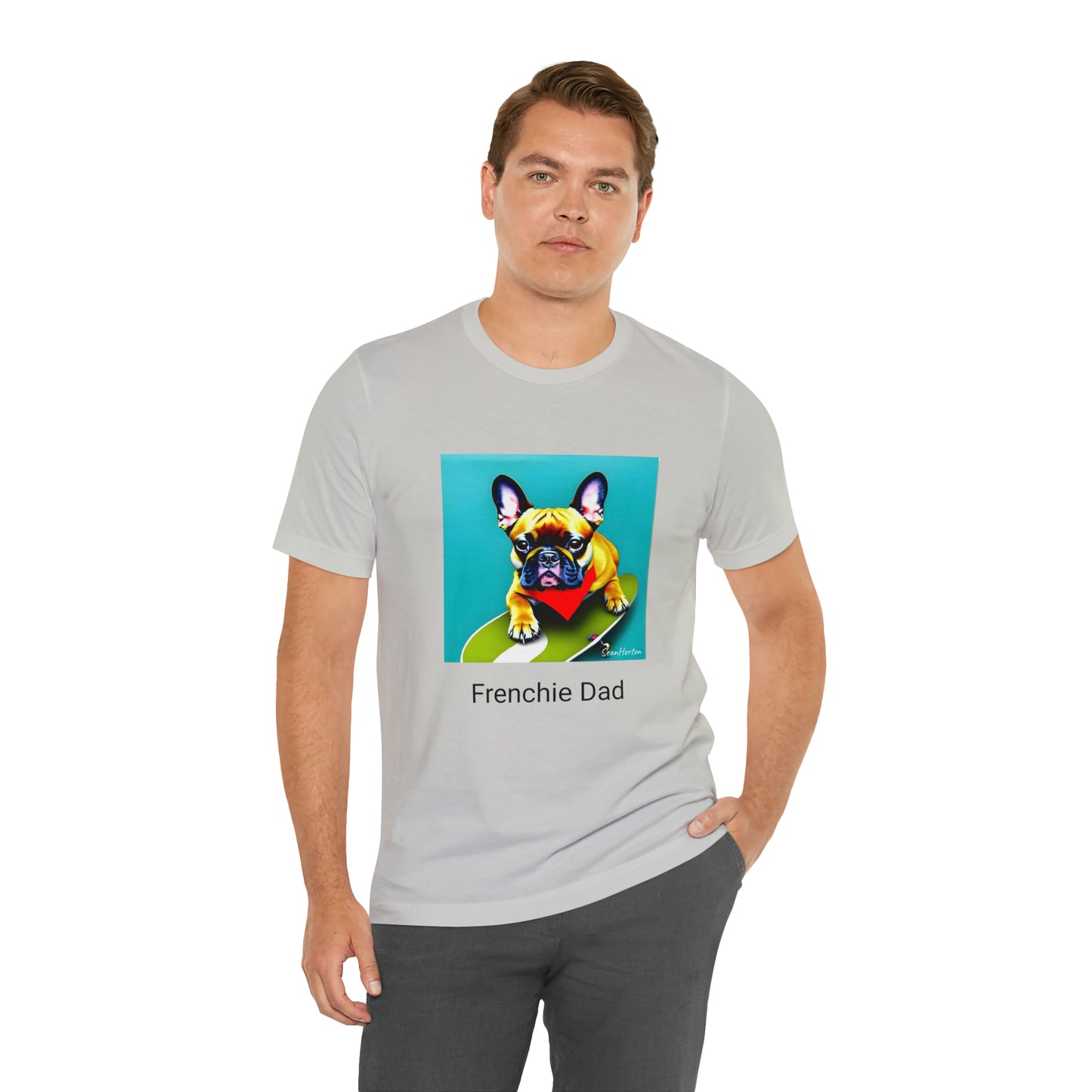Frenchie on a Skateboard #2/Frenchie Dad Unisex Jersey Short Sleeve Tee