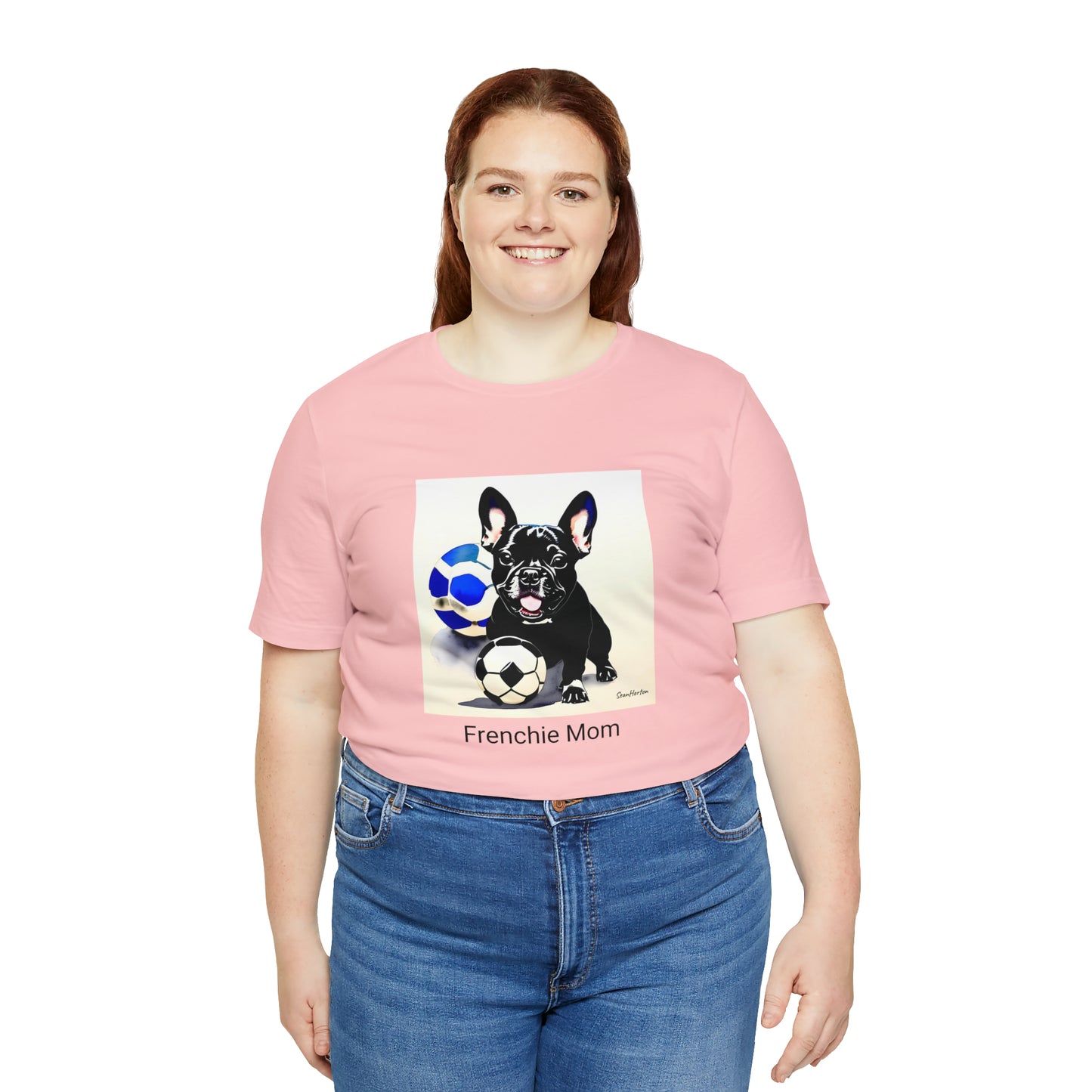 Frenchie with Soccer Ball/Frenchie Mom Unisex Jersey Short Sleeve Tee