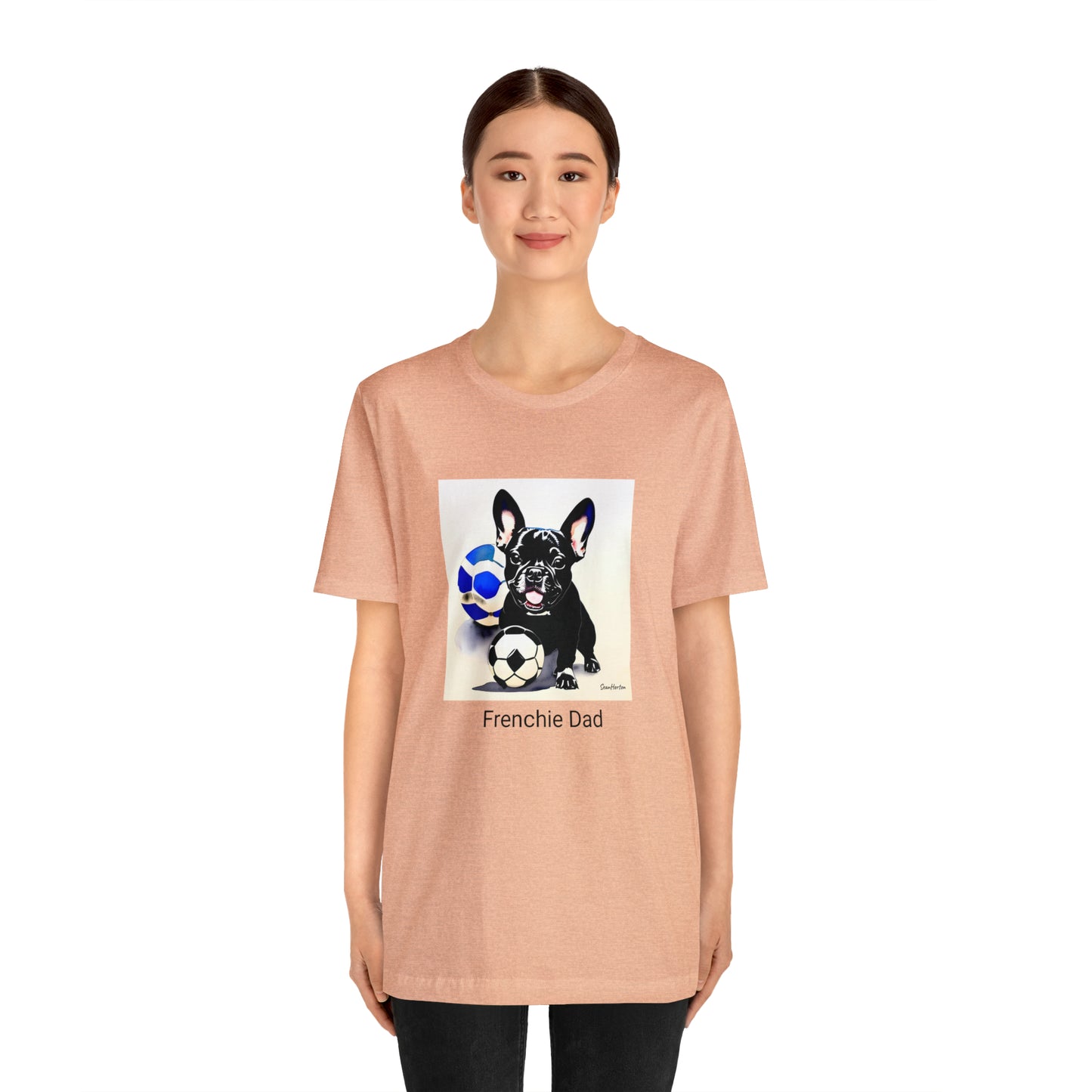 Frenchie with Soccer Ball/Frenchie Dad Unisex Jersey Short Sleeve Tee
