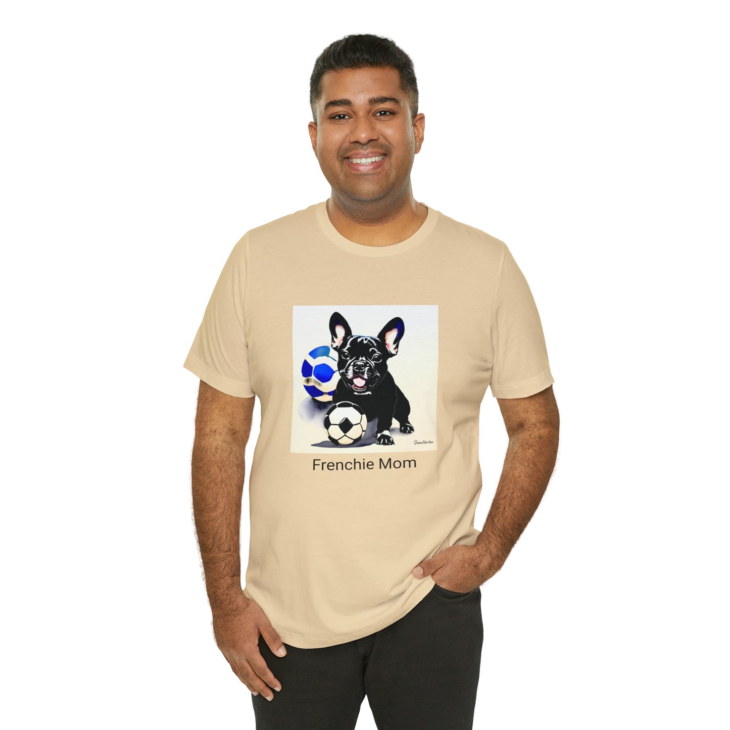 Frenchie with Soccer Ball/Frenchie Mom Unisex Jersey Short Sleeve Tee