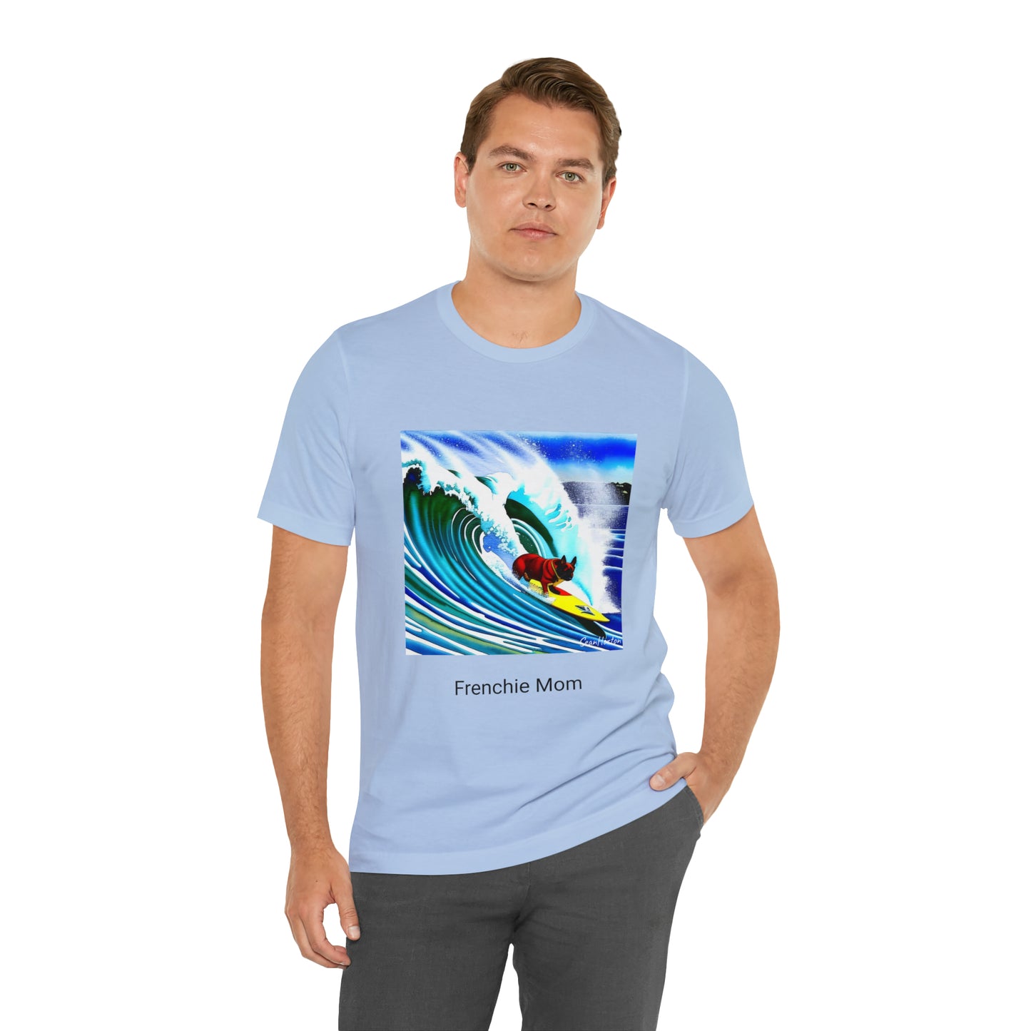 Surfing Frenchie/Frenchie Mom Unisex Jersey Short Sleeve Tee