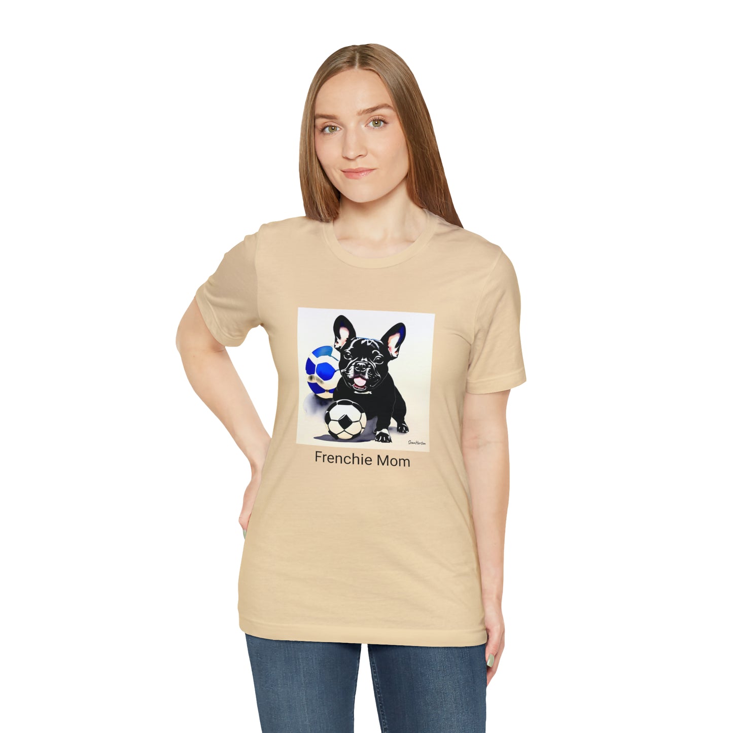 Frenchie with Soccer Ball/Frenchie Mom Unisex Jersey Short Sleeve Tee