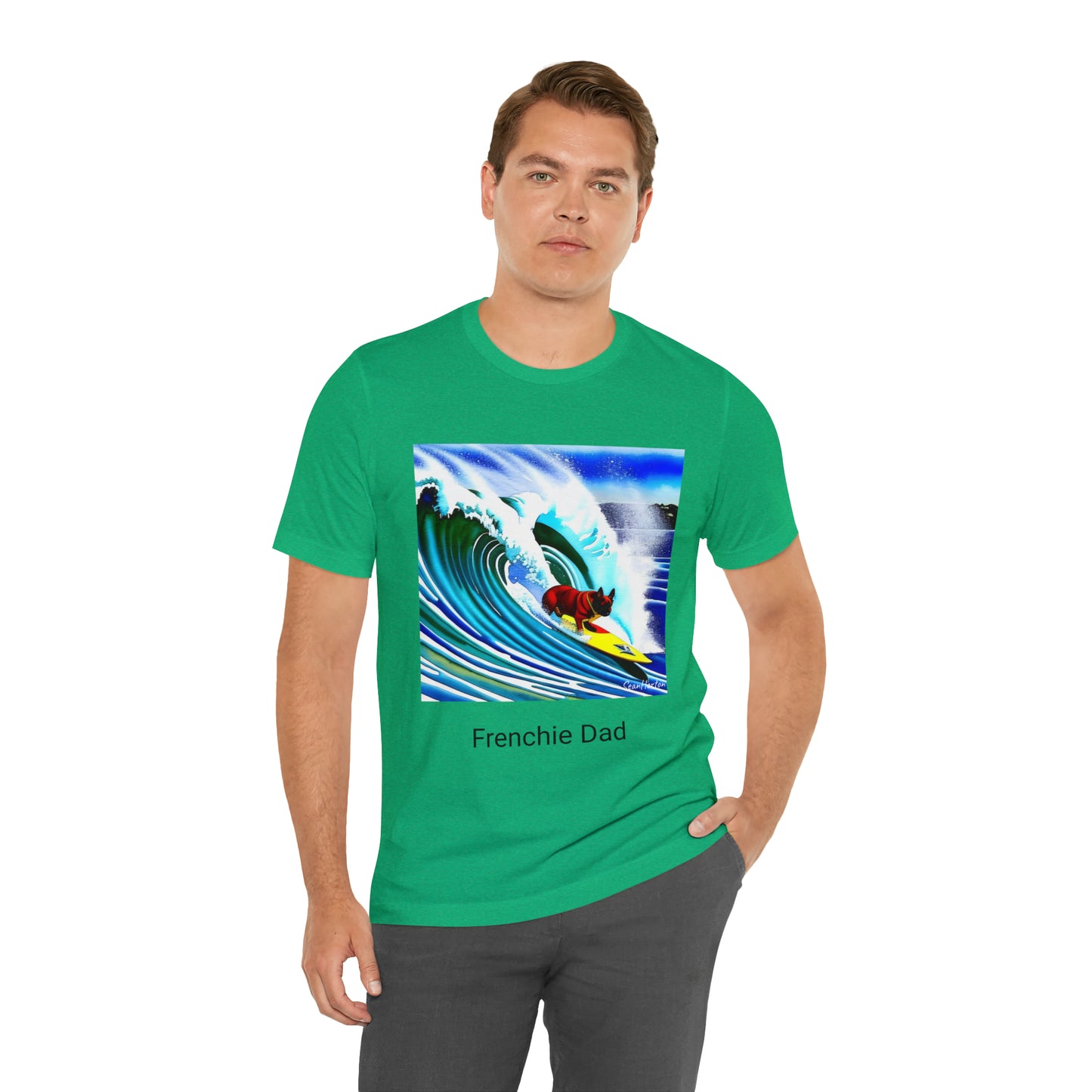Surfing Frenchie/Frenchie Dad Unisex Jersey Short Sleeve Tee