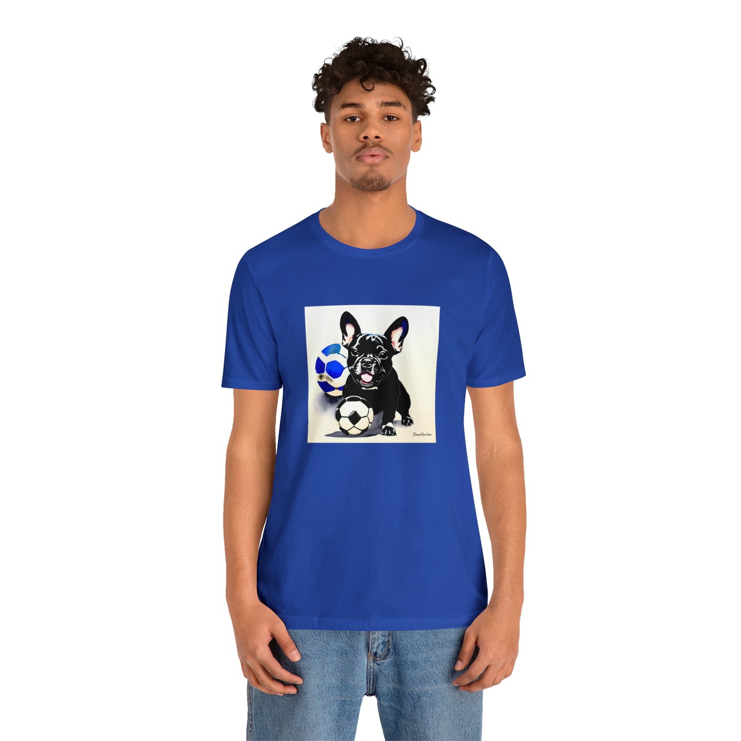 Frenchie with Soccer Ball Unisex Jersey Short Sleeve Tee