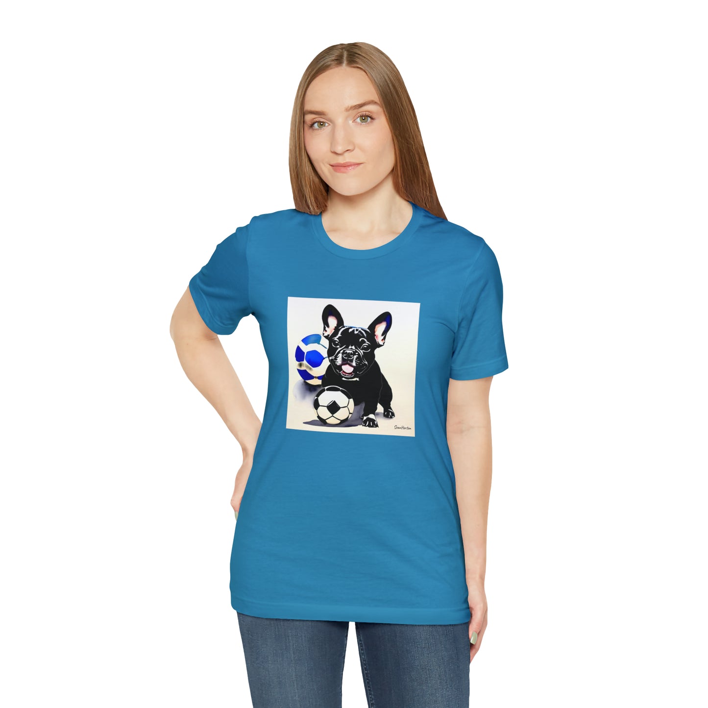 Frenchie with Soccer Ball Unisex Jersey Short Sleeve Tee