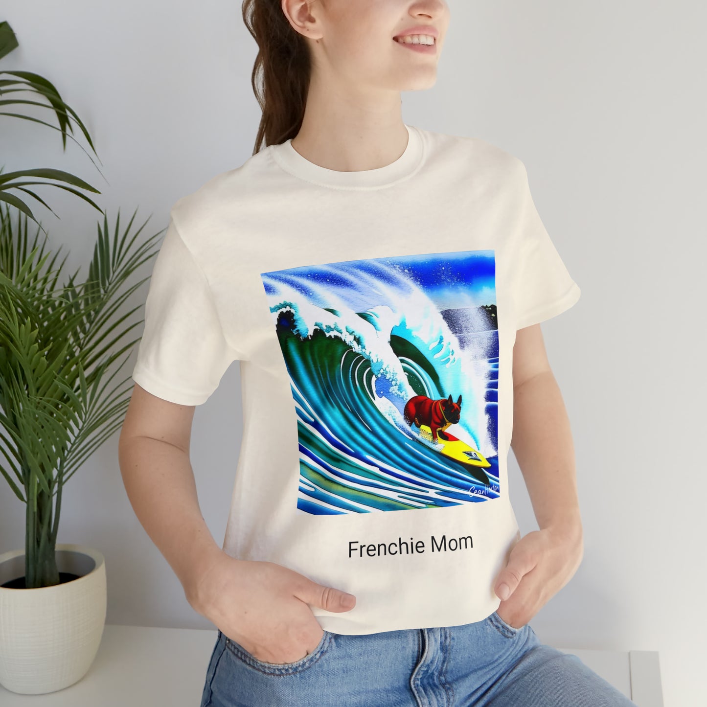 Surfing Frenchie/Frenchie Mom Unisex Jersey Short Sleeve Tee