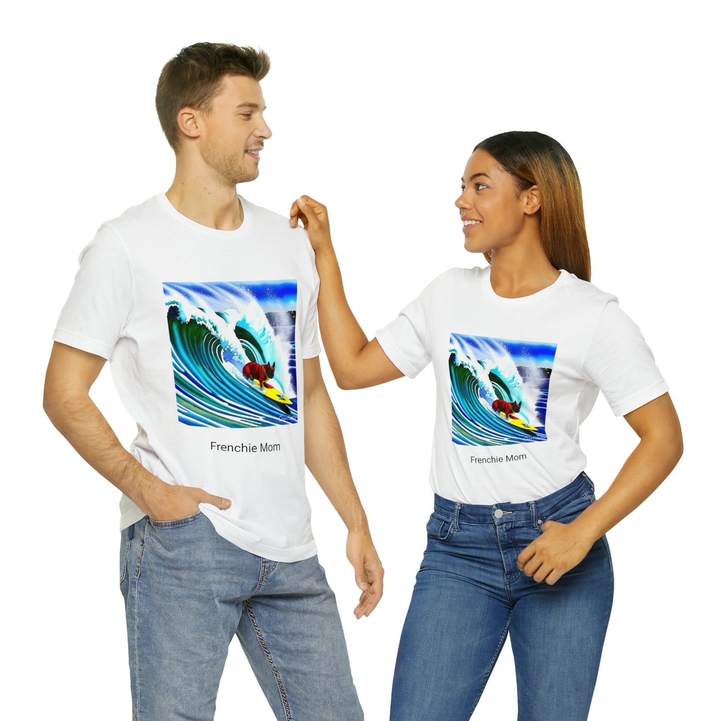 Surfing Frenchie/Frenchie Mom Unisex Jersey Short Sleeve Tee