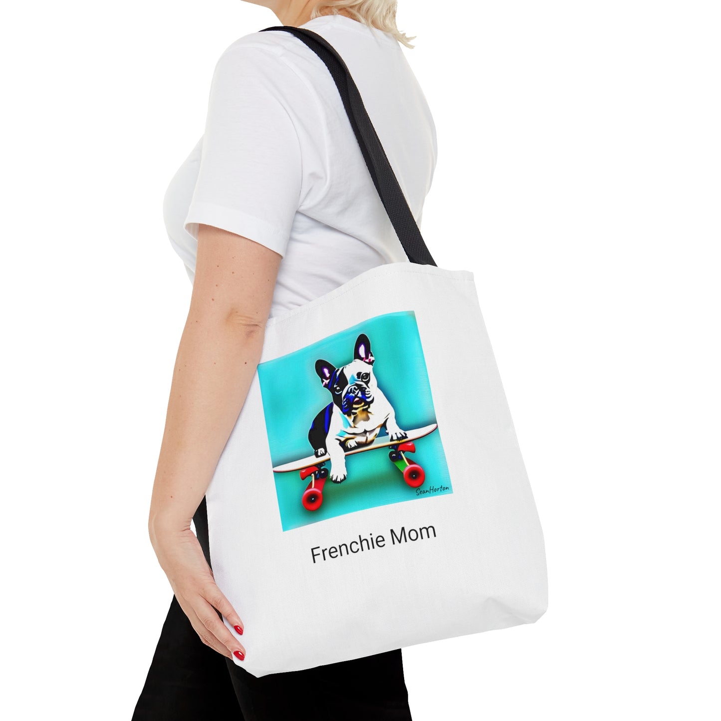 Frenchie on a Skateboard/Frenchie Mom Tote Bag (AOP)