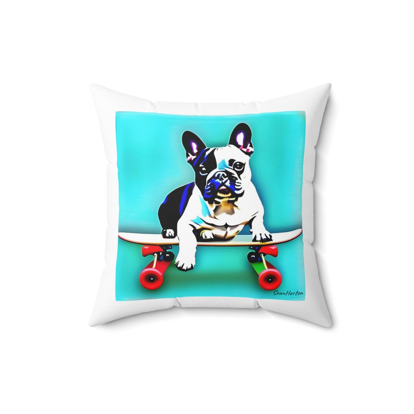 Frenchie on a Skateboard Spun Polyester Square Pillow
