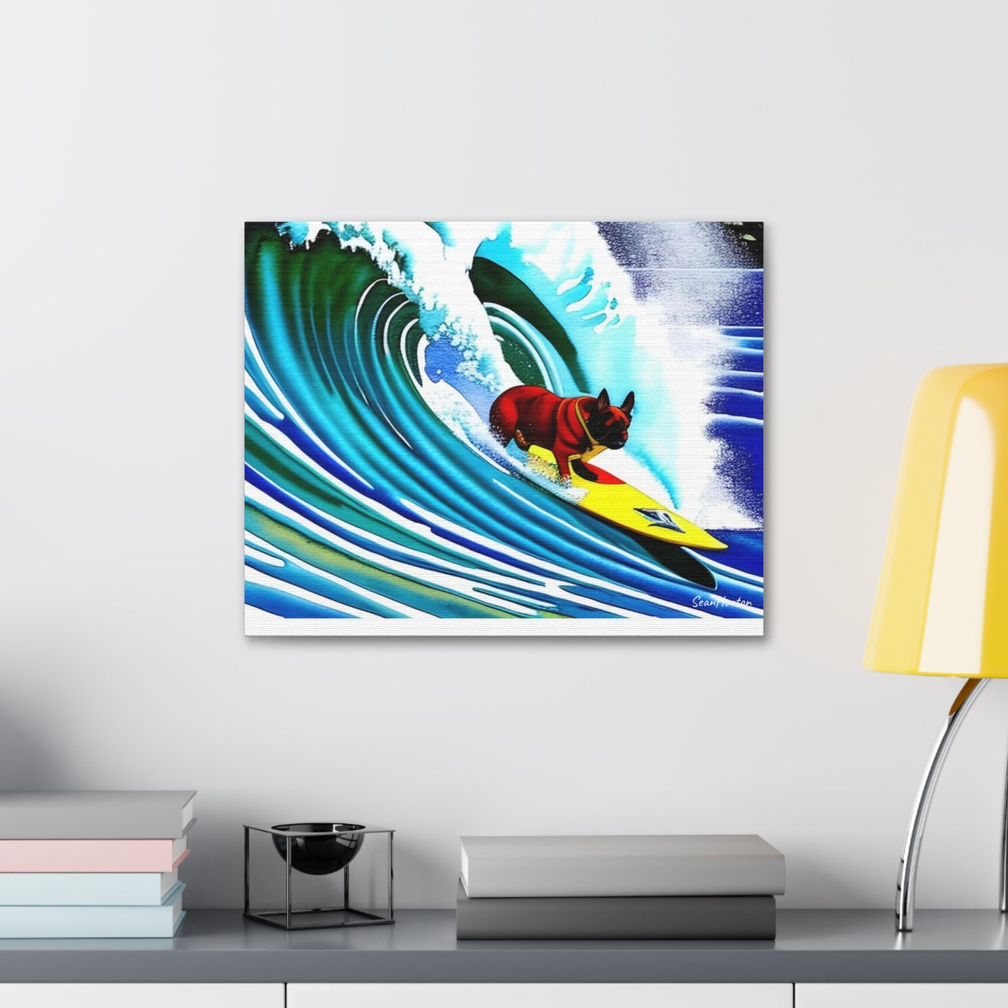Surfing Frenchie (Horizontal) Canvas Stretched, 1.5''