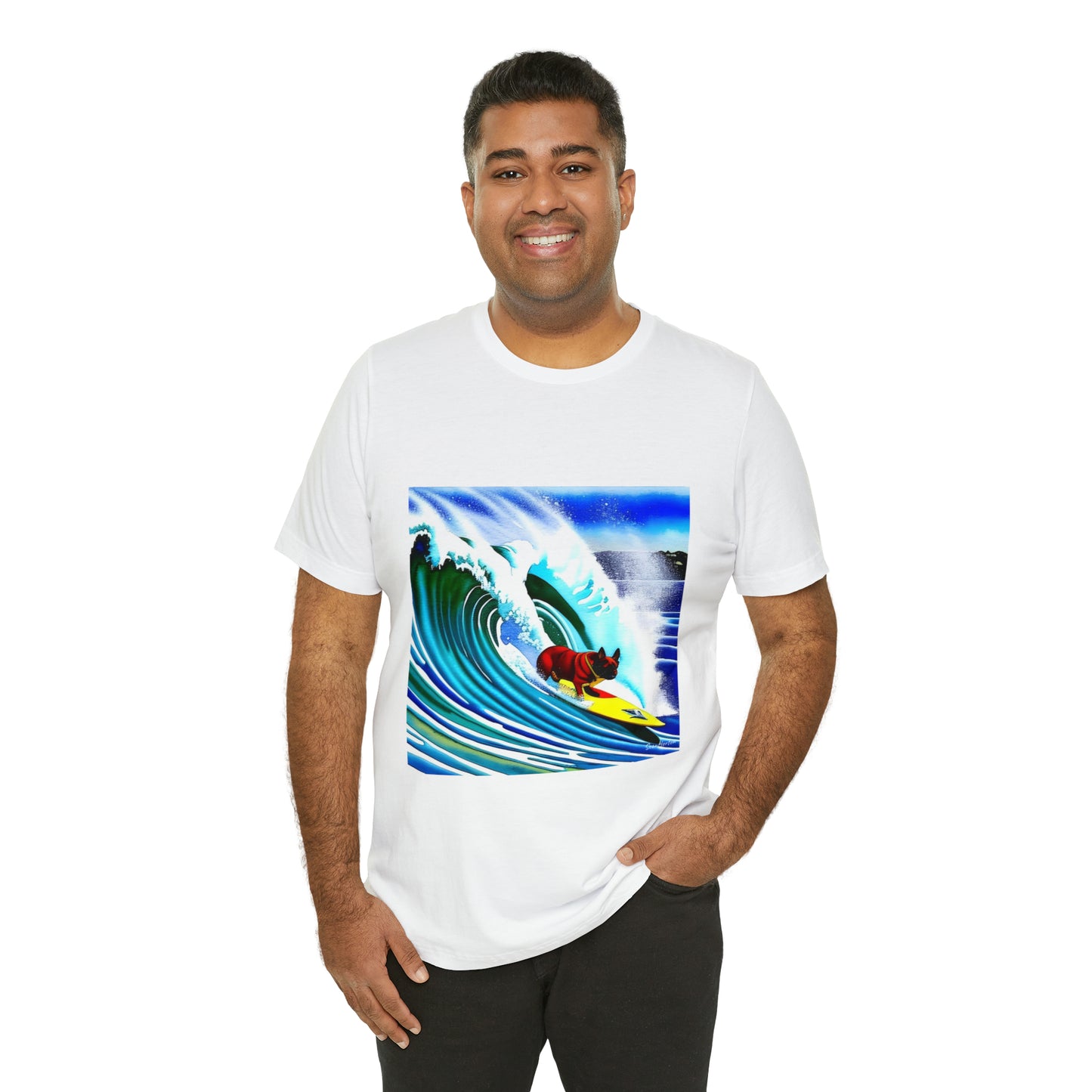 Surfing Frenchie Unisex Jersey Short Sleeve Tee