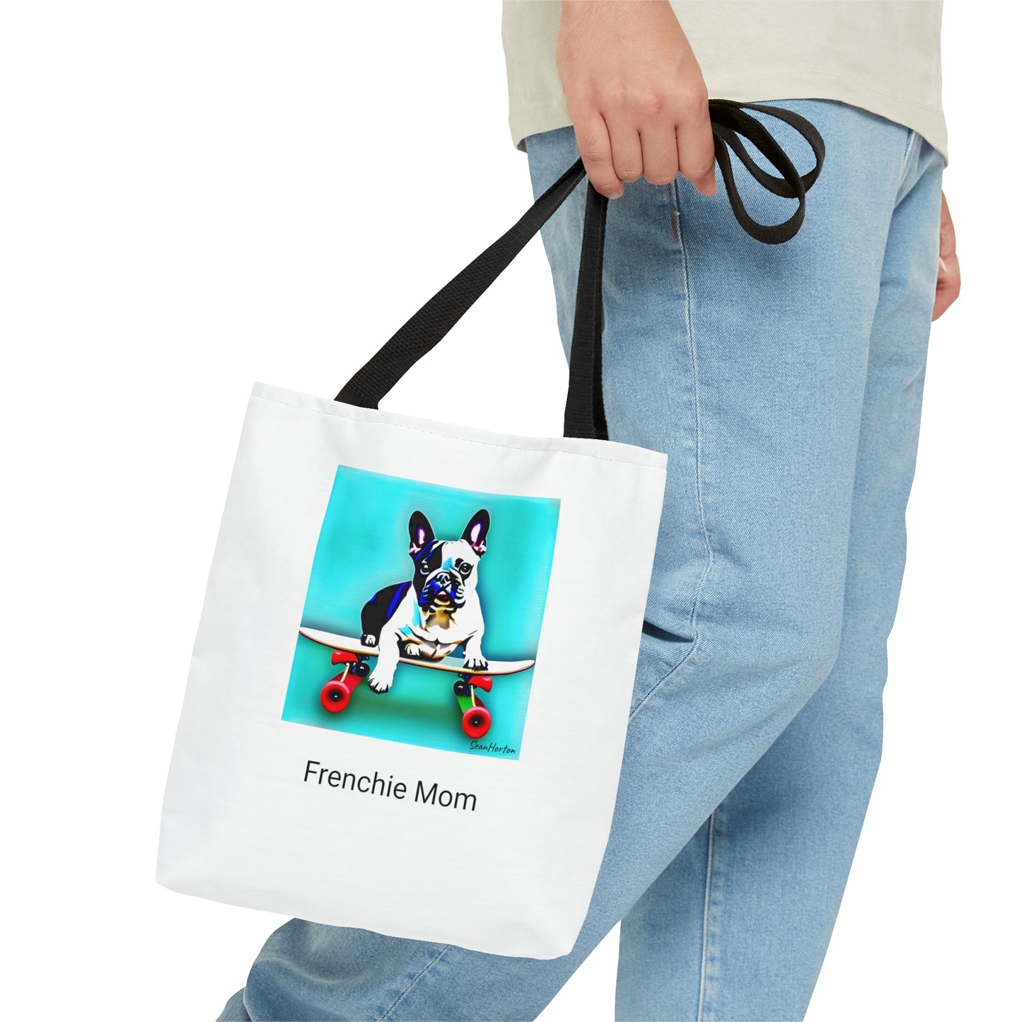 Frenchie on a Skateboard/Frenchie Mom Tote Bag (AOP)