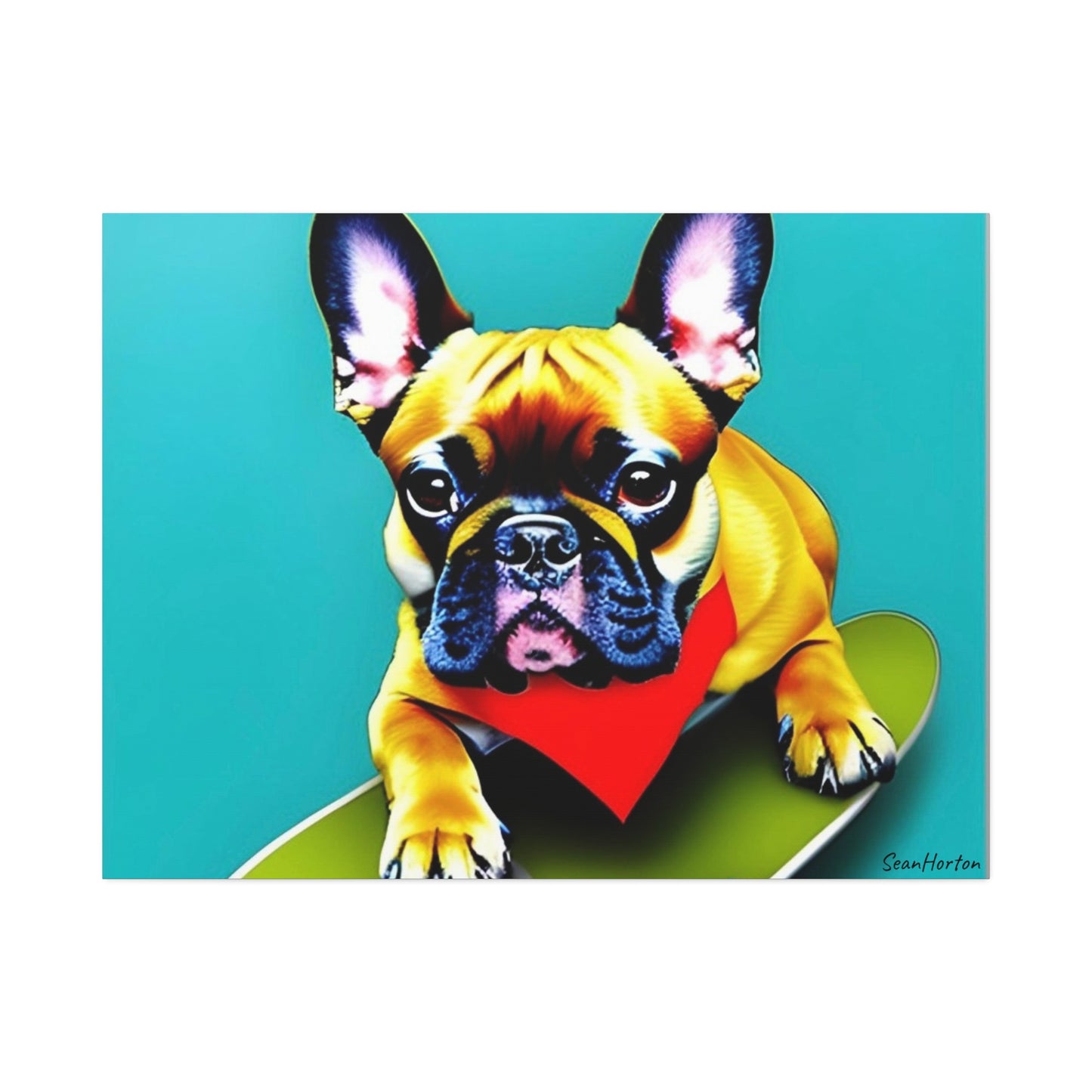 Frenchie on a Skateboard #2 (Horizontal) Canvas Stretched, 1.5''