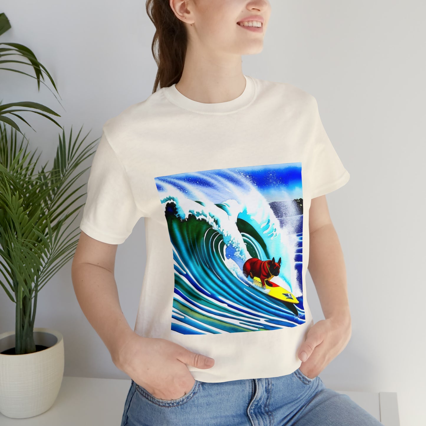 Surfing Frenchie Unisex Jersey Short Sleeve Tee