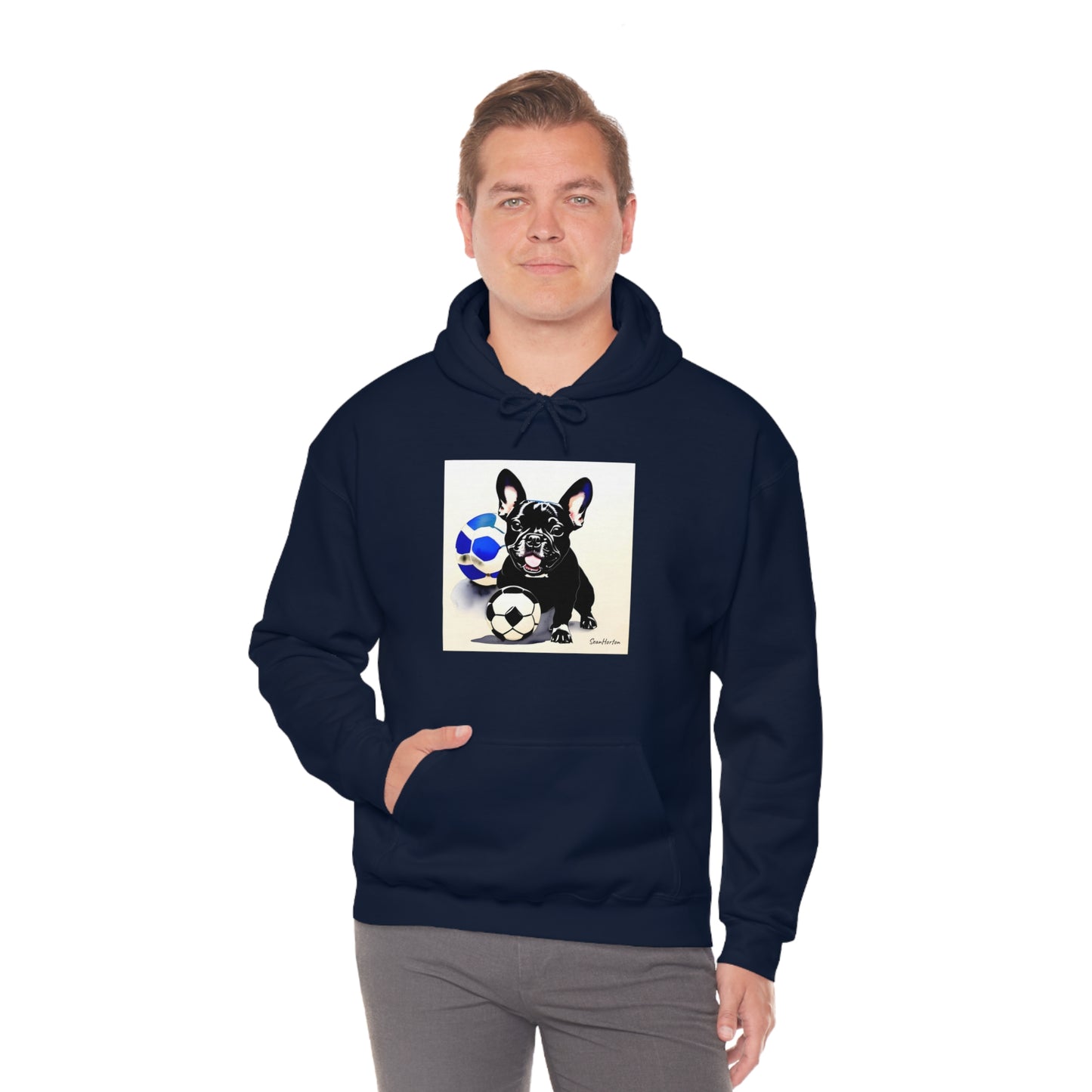 Frenchie with a Soccer Ball Unisex Heavy Blend™ Hooded Sweatshirt