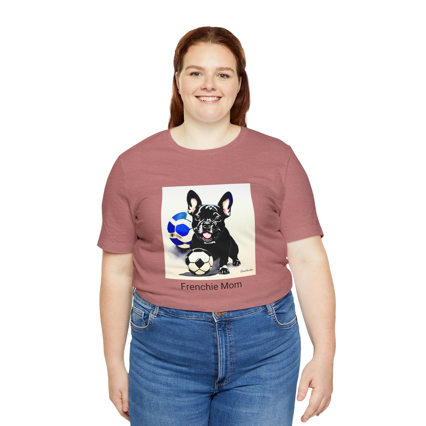 Frenchie with Soccer Ball/Frenchie Mom Unisex Jersey Short Sleeve Tee