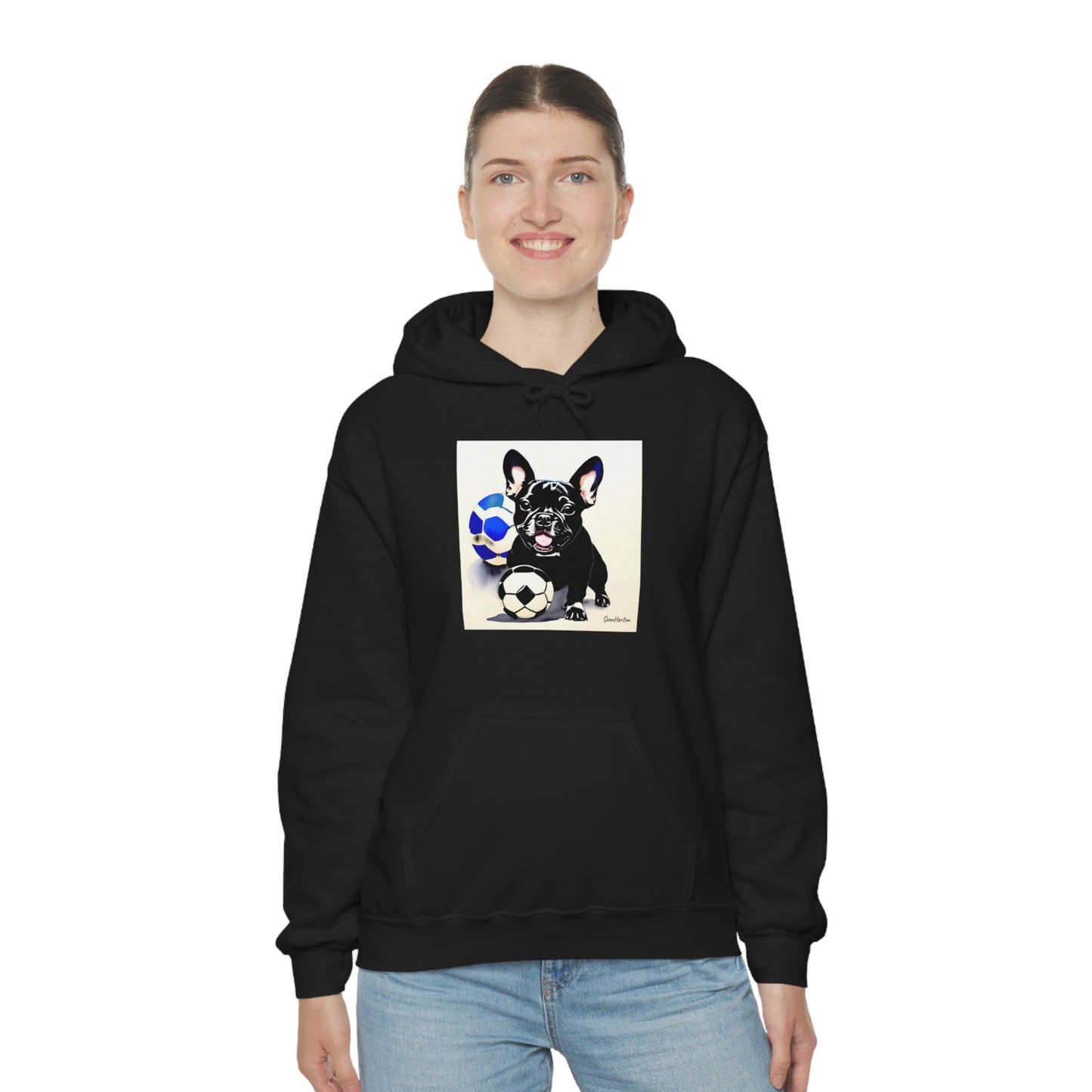 Frenchie with a Soccer Ball Unisex Heavy Blend™ Hooded Sweatshirt