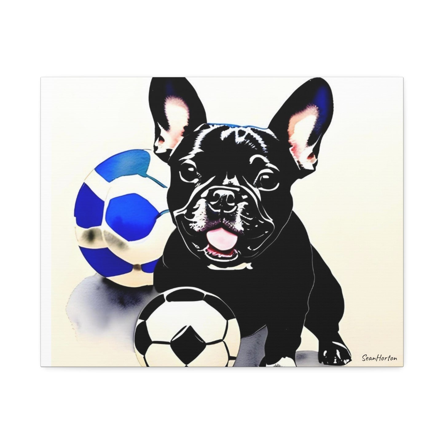 Frenchie with a Soccer Ball(Horizontal) Canvas Stretched, 1.5''