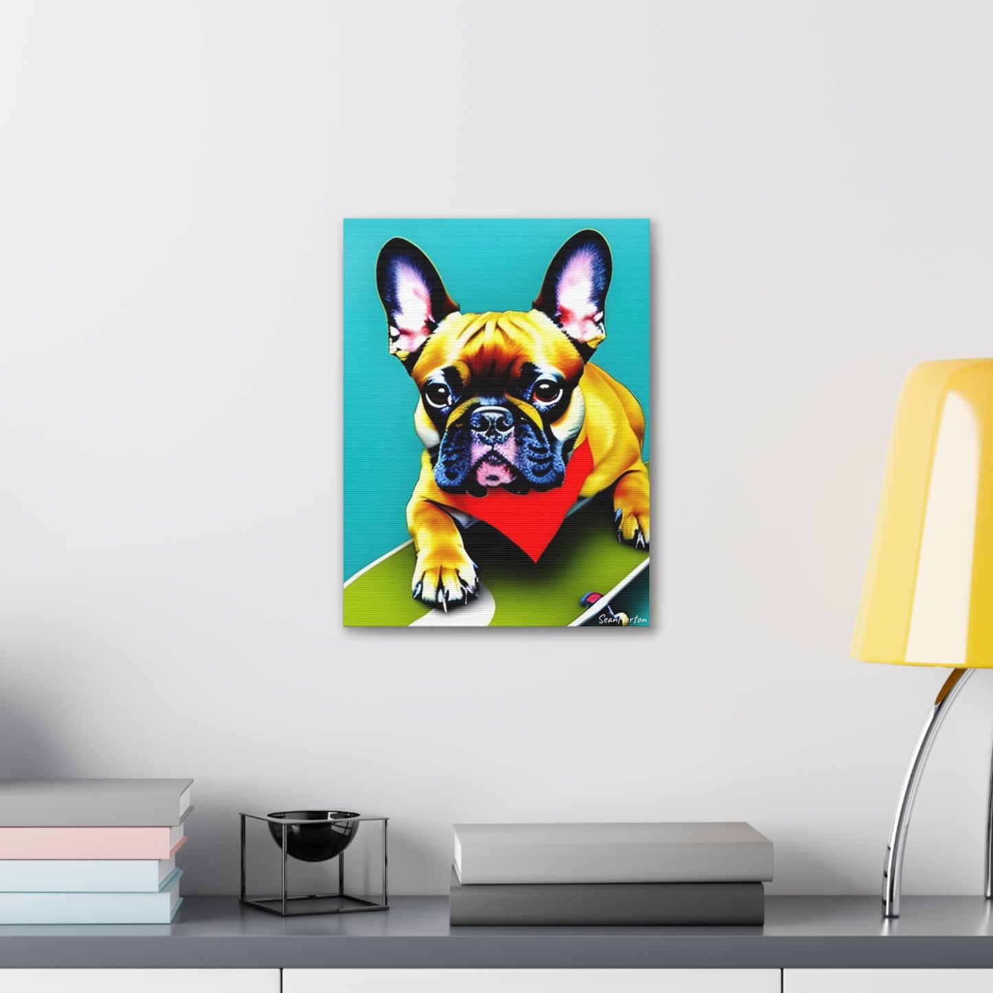 Frenchie on a Skateboard #2 (Verticle) Canvas Stretched, 1.5''