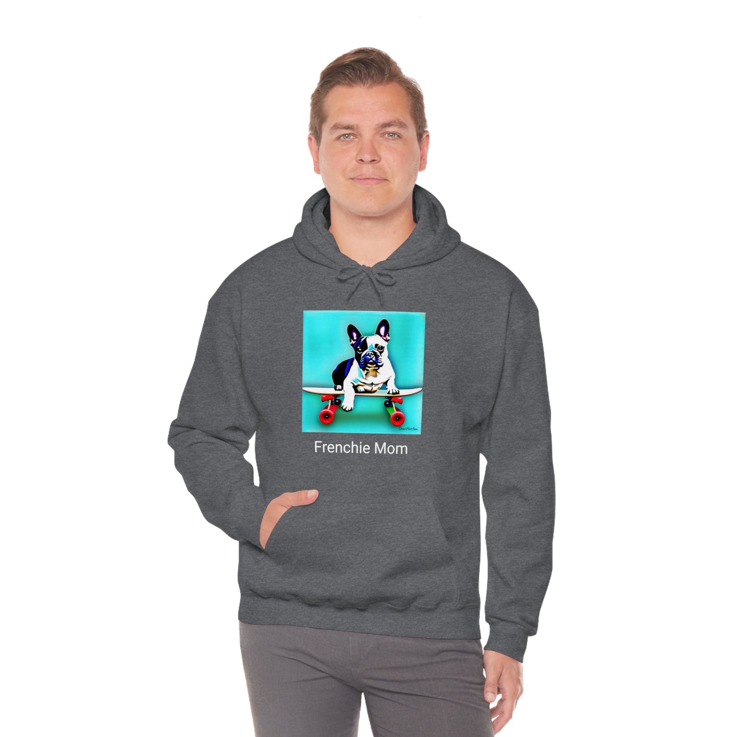 Frenchie on a Skateboard/Frenchie Mom Unisex Heavy Blend™ Hooded Sweatshirt